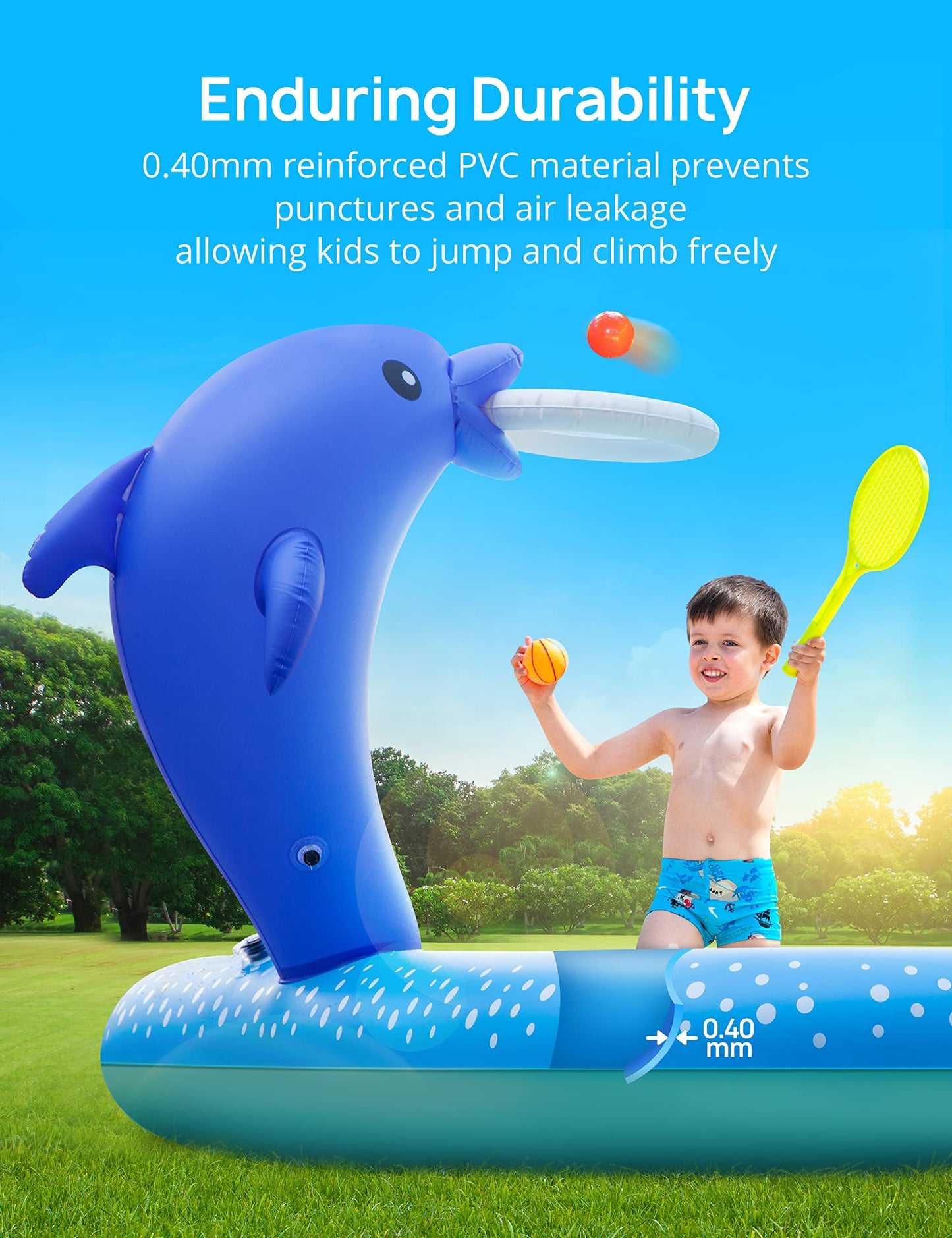 Kiddie Pool with Slide Inflatable Play Center Wading Lounge Kids Pool, Coconut Palm Sprinkler, Water Game Play Center, 95''x75''x40''