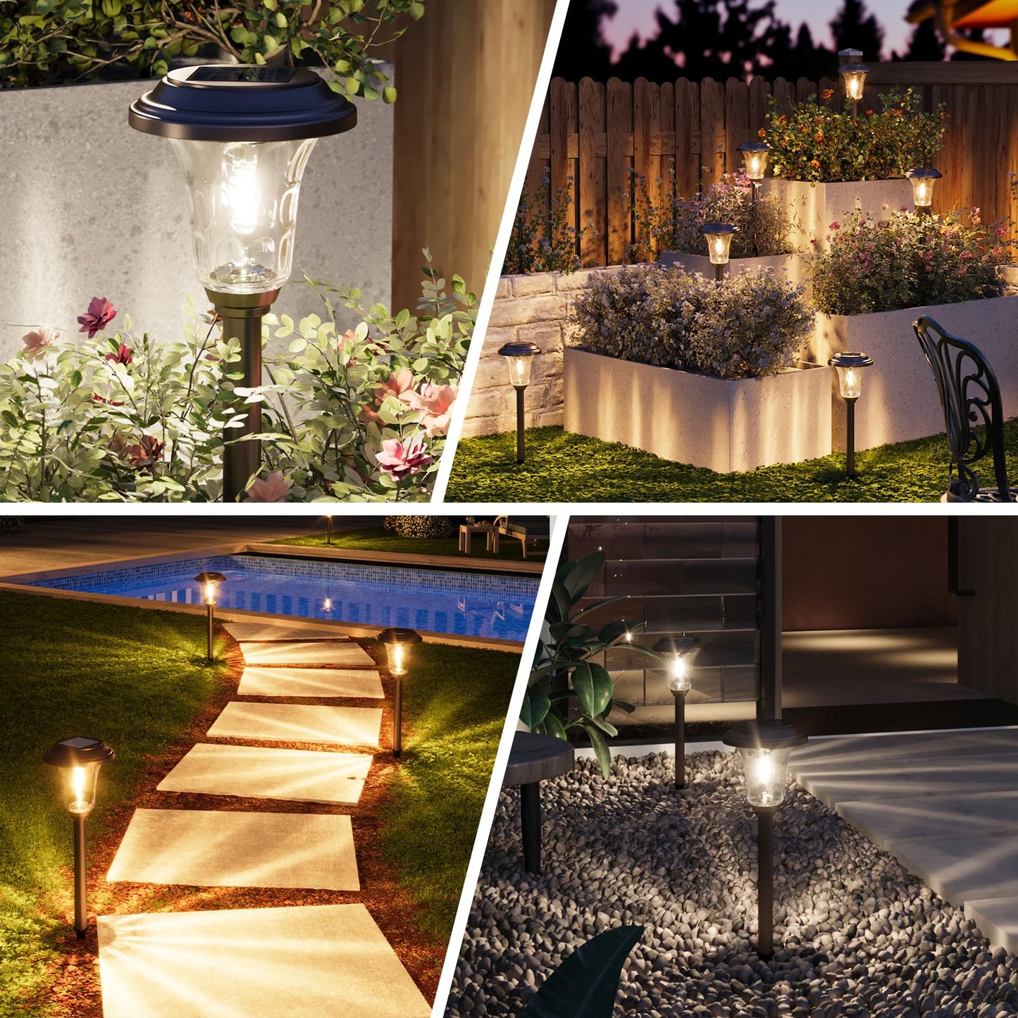 XMCOSY+ Solar Lights Outdoor Waterproof, 6 Pack Metal Glass Solar Pathway Lights, 20/40LM Bright Landscape Lighting for Garden Yard Backyard Path Driveway Walkway Outside Decor (Warm/Cool White)