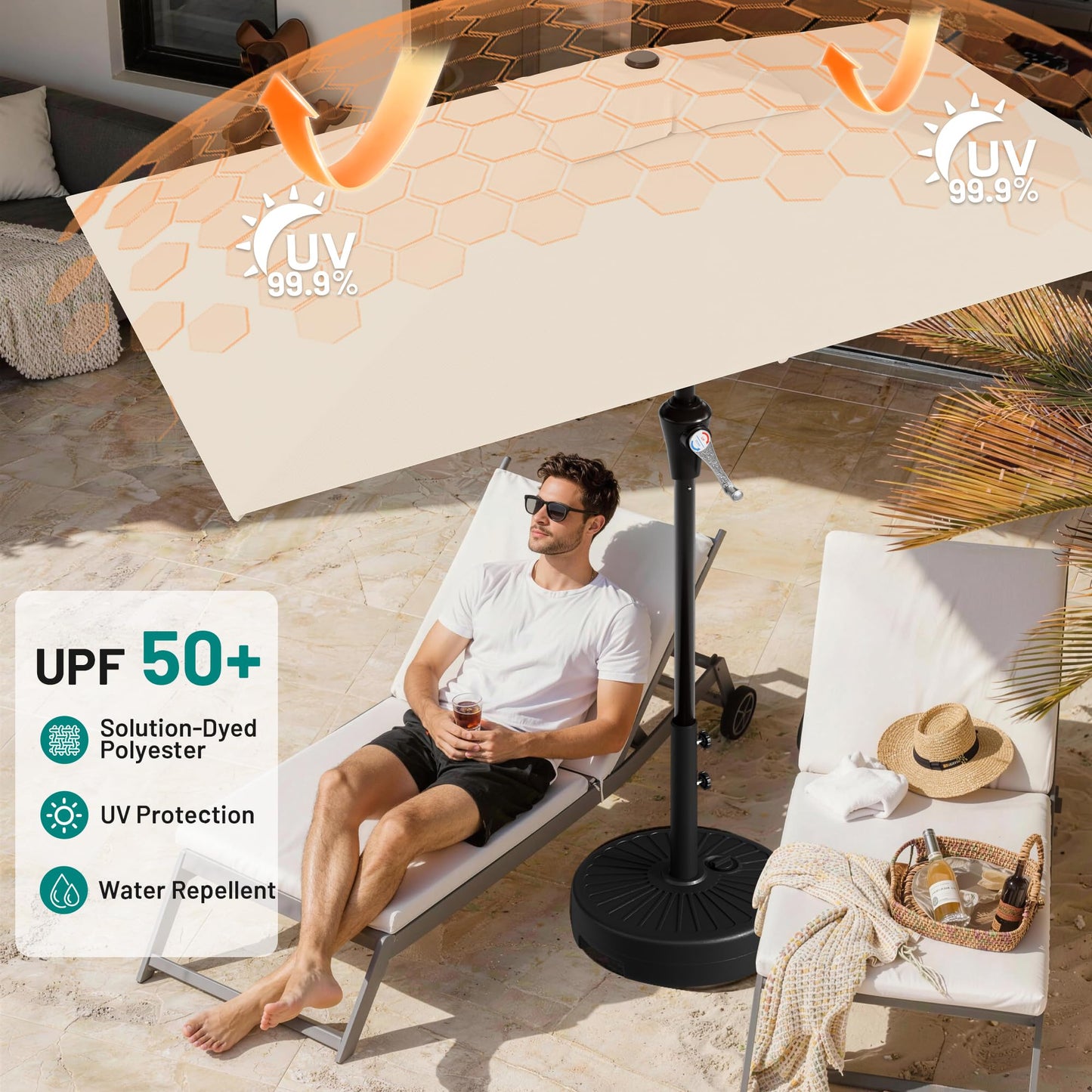 AreShark 6.5' x 10' Rectangular Patio Umbrellas for Outdoor, Outdoor Table Umbrella, Large Outdoor Patio Umbrellas with 6 Sturdy Ribs for Pool, Garden, Deck & Market (Cream-White)