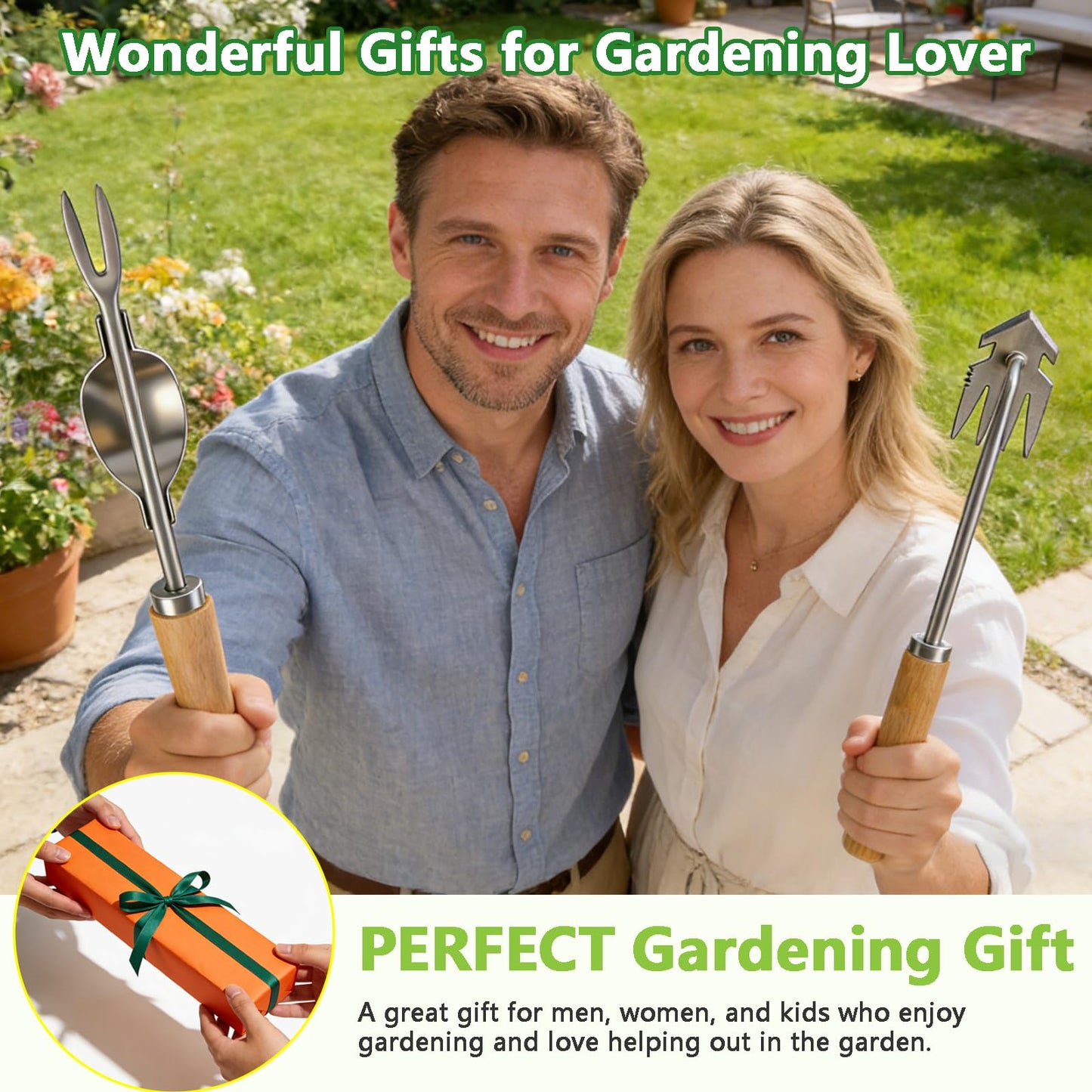 Doubleggs Weed Puller Tool, 2 Pack Garden Tools with 4 Teeth Weed Puller and Uprooting Weeding Tool for Garden, Patio, Lawn, Flower Beds and Sidewalk