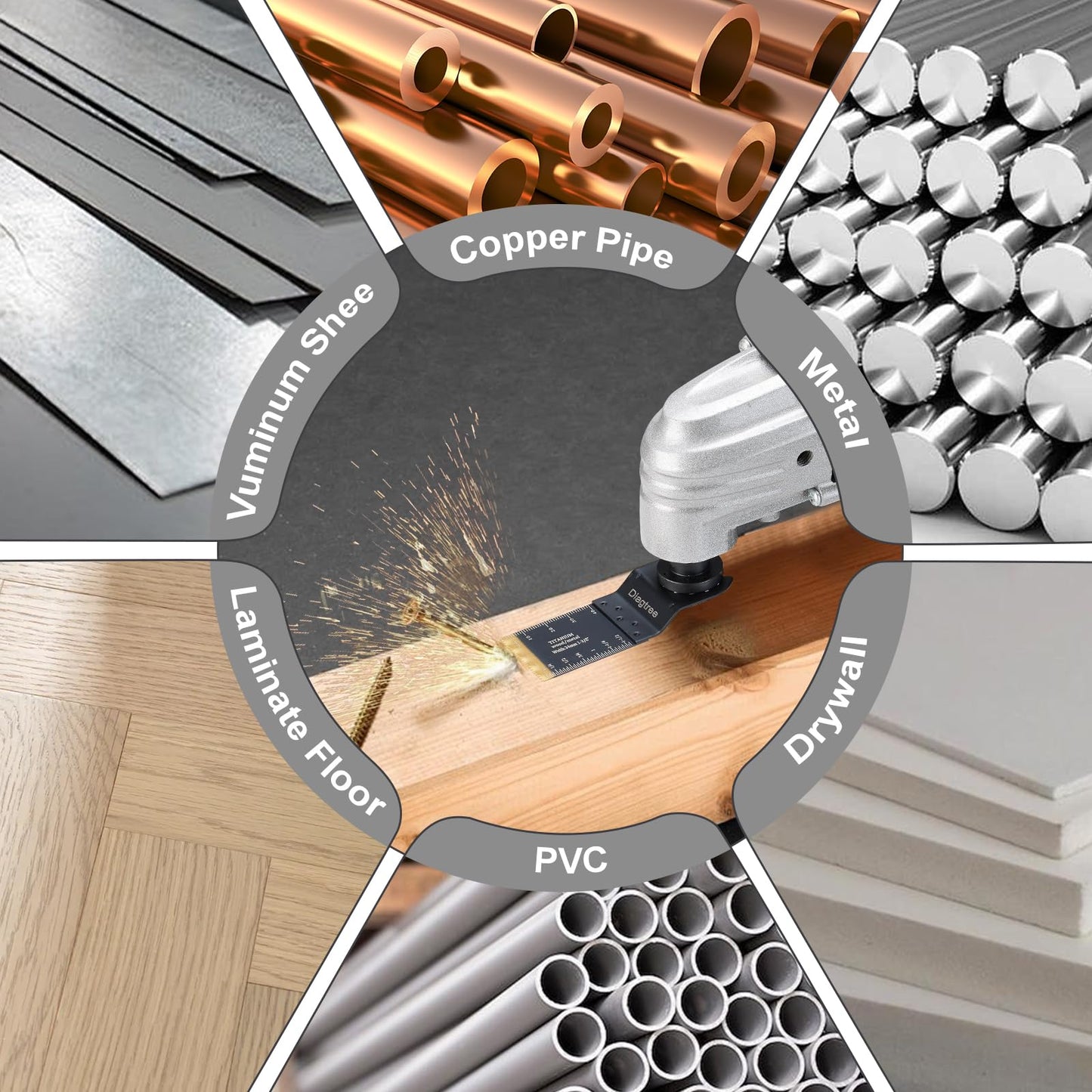 Diagtree Oscillating Saw Blades, Diagtree 115PCS Titanium Oscillating Multitool Blades for Metal, Wood and Plastic, fit Dewalt Milwaukee Ryobi Fein Dremel Bosch Rockwell Makita Porter(Titanium, 115)