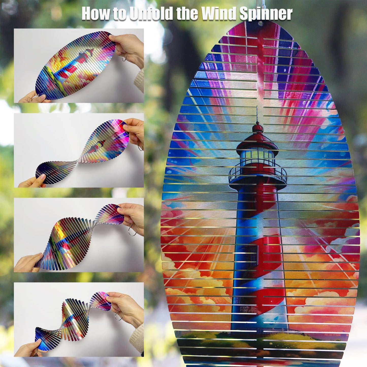 Leafcraft Lighthouse Helix Metal Wind Spinners for Yard and Garden,12 Inch 3D Stainless Steel Hanging Kinetic Yard Art Wind Sculpture Decor Outdoor Indoor