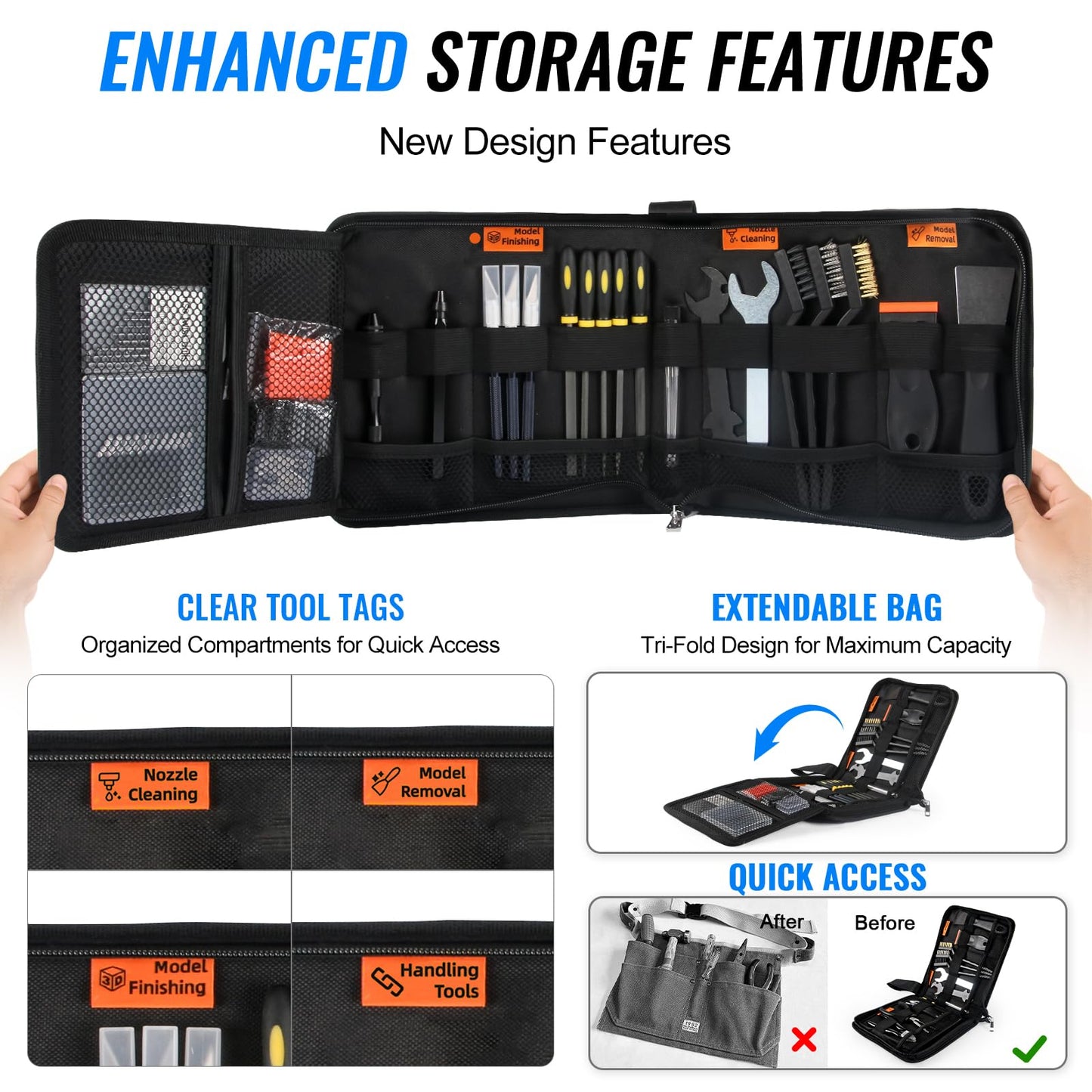 68Pcs 3D Printer Tools Kit with Storage Case, 3D Printer Accessories - Deburring Tool, 3D Printer Removing Scrapers, Metal Files, Brushes, Hand Drill, Tweezers, for Bambu Lab, Ender 3, Kobra, etc.