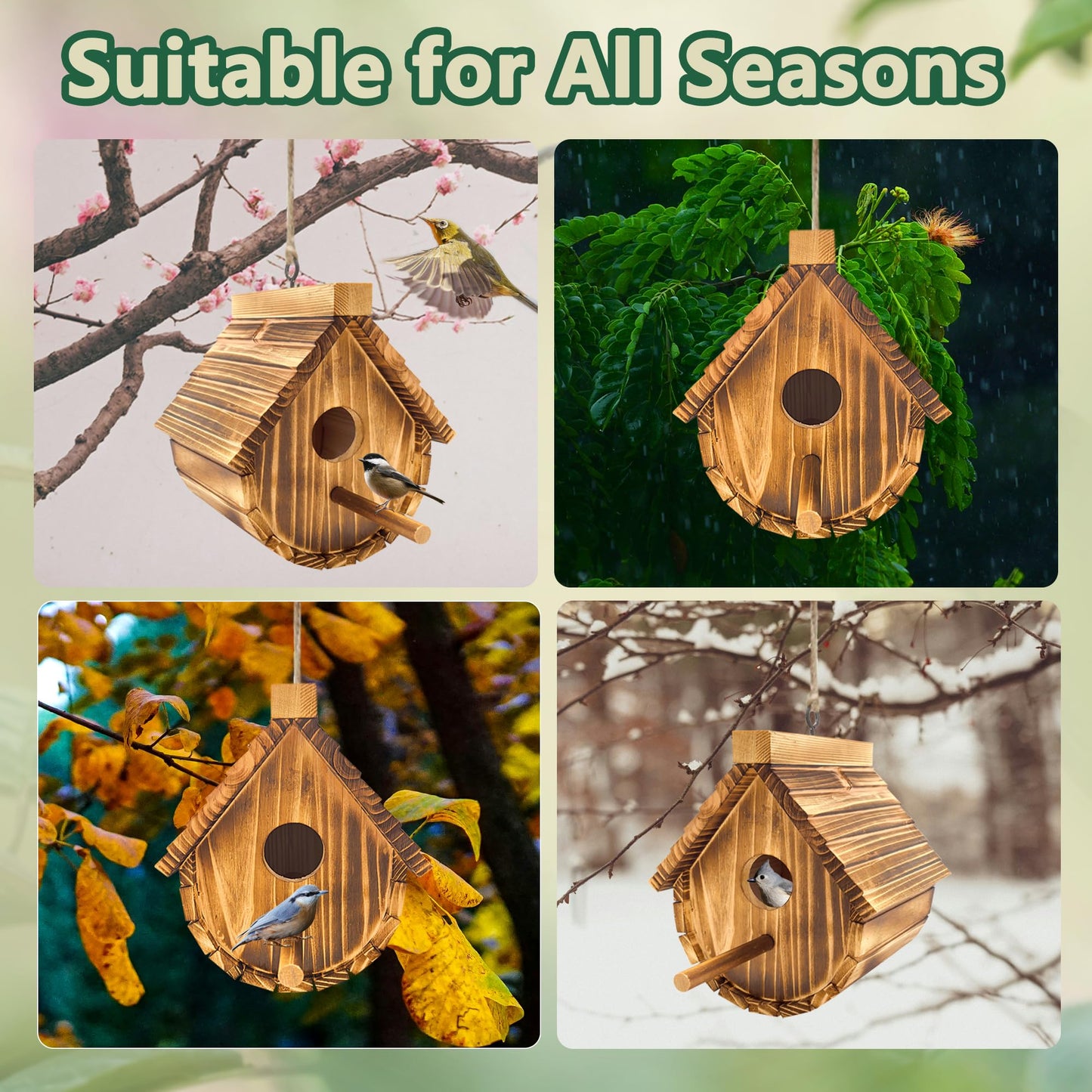 KWISAMR 1 Pack Wren Houses for Outdoors,Natural Wooden Hanging Bird House for Chickadee,Bluebird,Handmade from Natural Wood for Garden Decorations