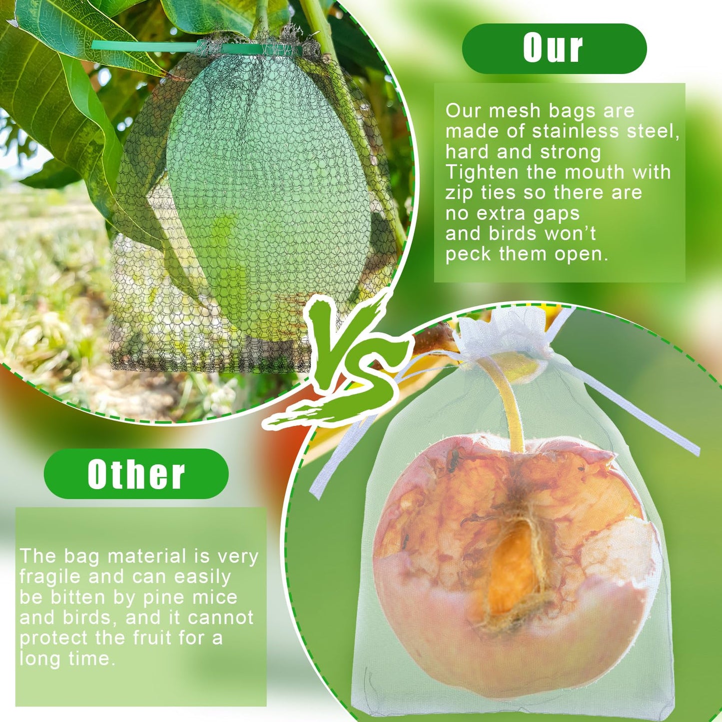 Cosblank 48 Pcs Fruit Protection Bags for Fruit Trees Stainless Steel Mesh Bags Bulk 6 x 8 Inch Reusable Barrier Bags with Ties for Plant Berries Vegetables or Plant Root Protection