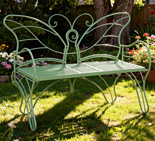 Boweniog Outdoor Bench Patio Outdoor Garden Bench with Built-in Table, Butterfly Bench for Outside, 3 People Outdoor Bench Garden Bench Front Porch Furniture (Green, 49.2inch)
