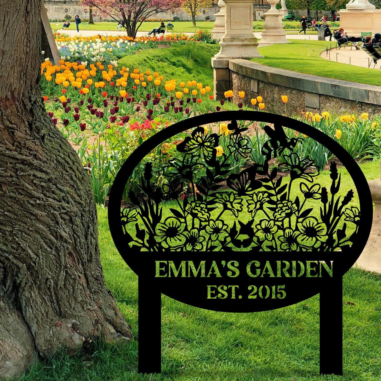 Metal Signs Customized, Personalized Garden Stake Metal Sign, Custom Garden Name Sign, Custom Date Sign with Stakes for Outside, Home Backyard Decor, Farmhouse Patio Decorations, Housewarming Gift