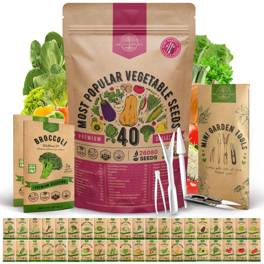 Organo Republic 40 Vegetable Seeds Variety Pack - 26000 Non GMO Heirloom Seeds for Planting Vegetables & Fruits in Bulk Individual Seed Packets, Home Garden Seeds for Hydroponic, Indoor & Outdoors