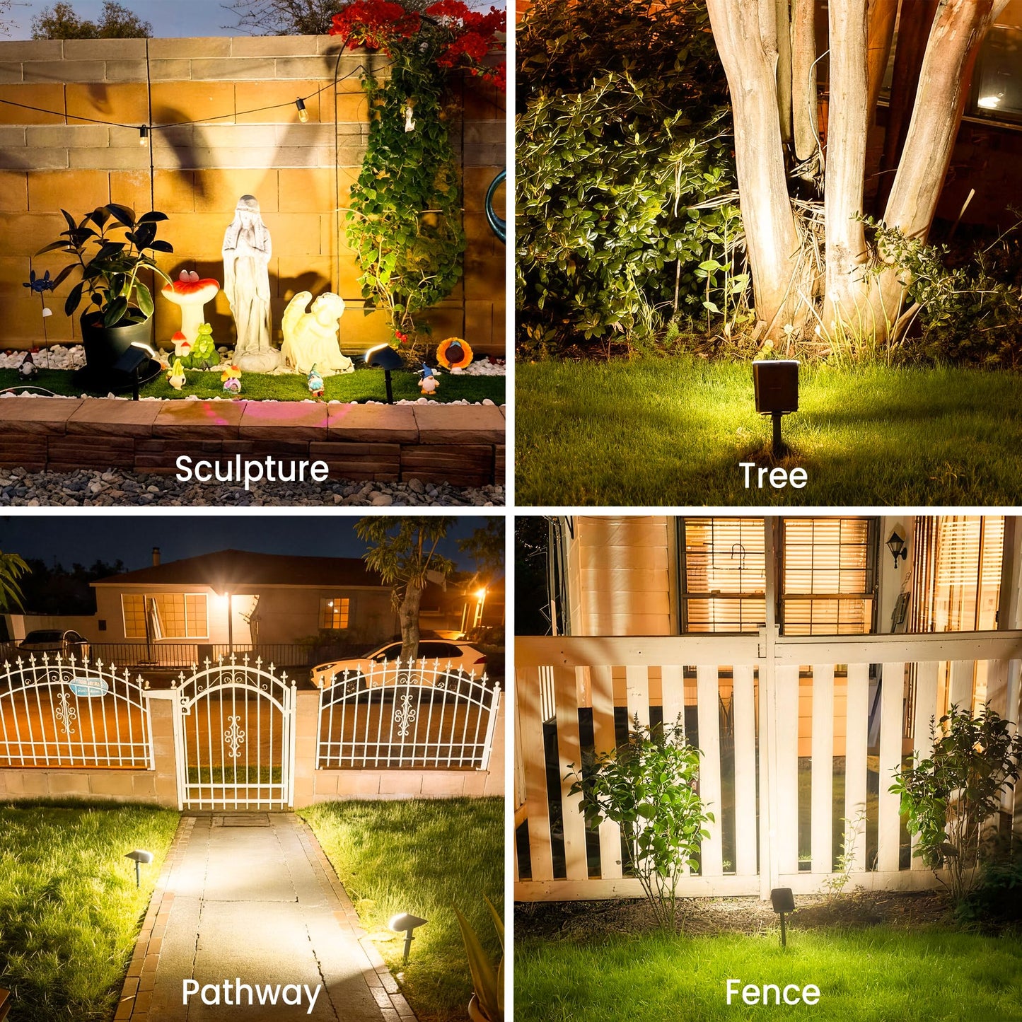JEJOT Solar Lights Outdoor Waterproof IP65, Super Bright LED with Lens, 3000K 2 Lighting Modes, Solar Powered Yard Garden Solar Spot Lights for Outside Landscape Auto On/Off -6 Pack