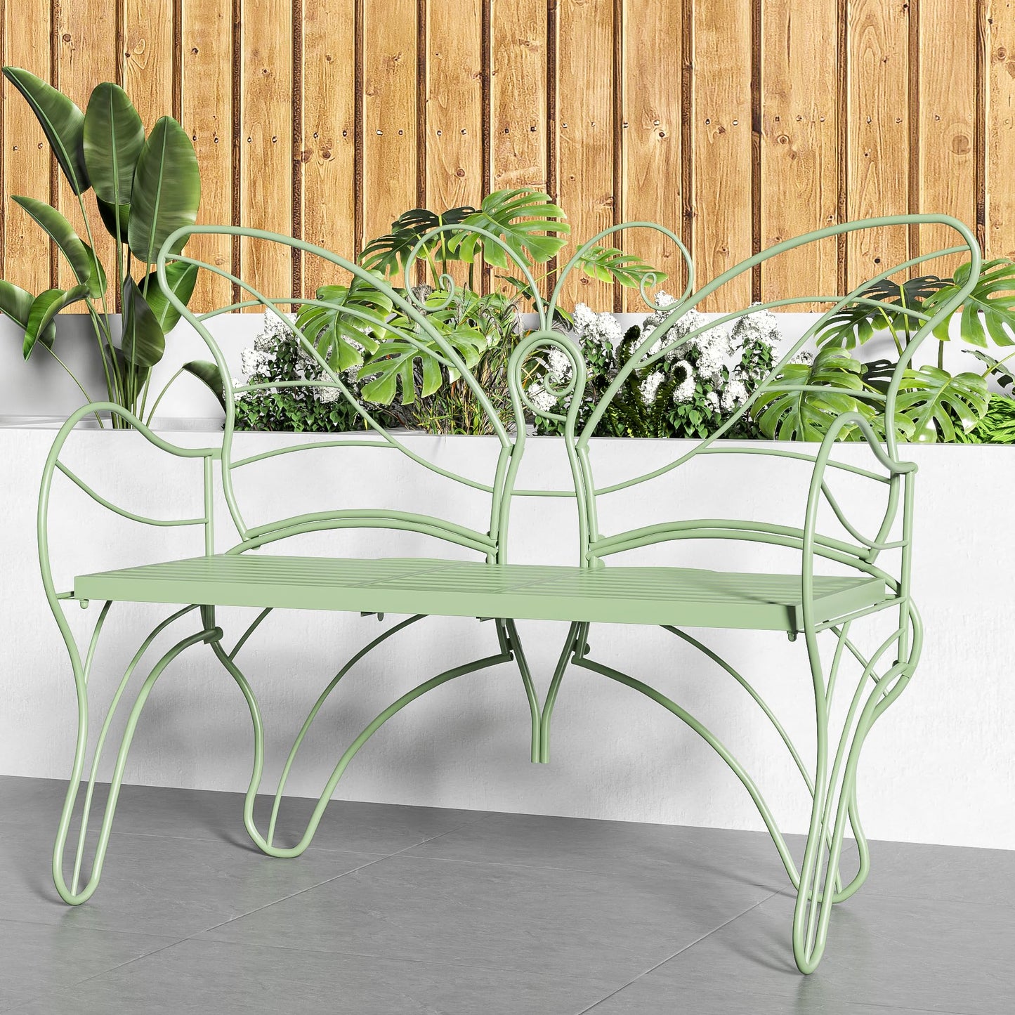 Boweniog Outdoor Bench Patio Outdoor Garden Bench with Built-in Table, Butterfly Bench for Outside, 3 People Outdoor Bench Garden Bench Front Porch Furniture (Green, 49.2inch)