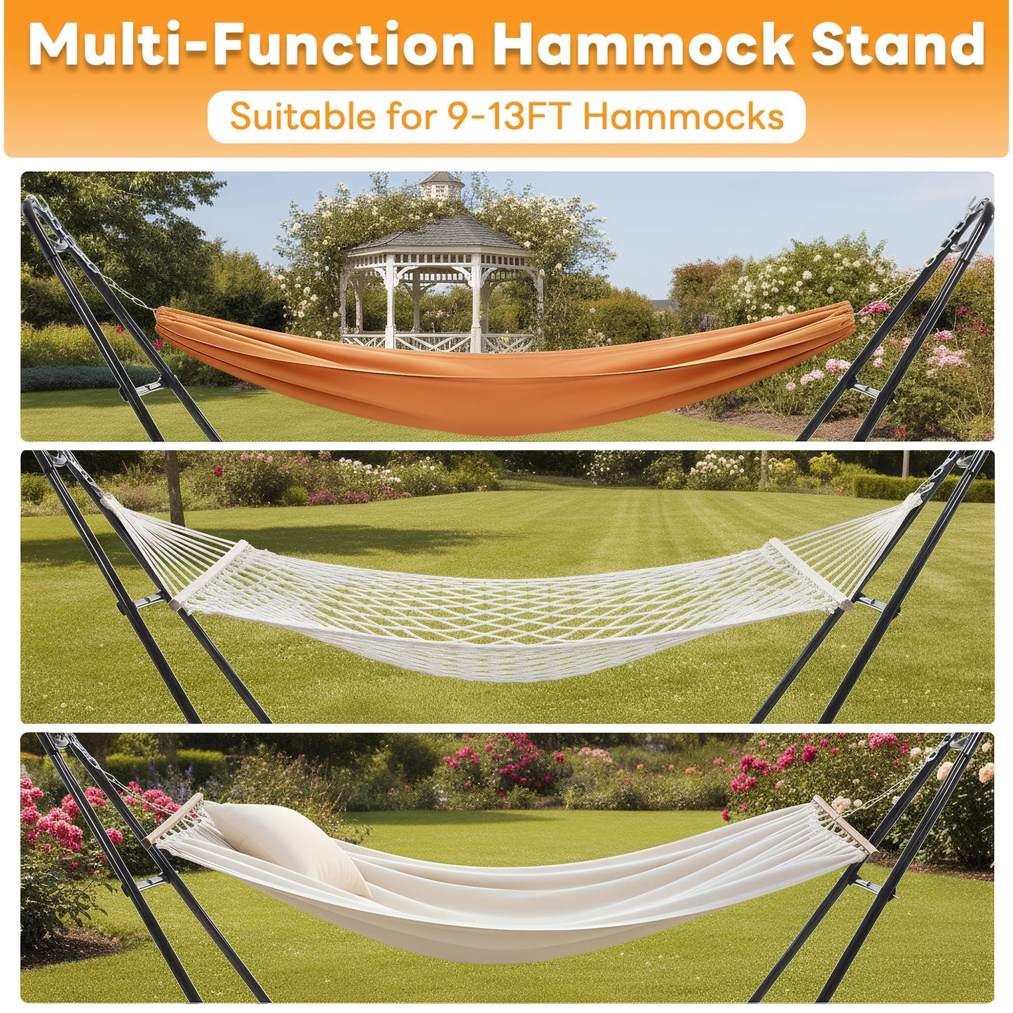 NEWBULIG Double Hammock Stand Only, 450 Pound Capacity, Fits 9 to 14 Feet Hammocks, Heavy Duty Hammock Stand for Outside for Garden Backyard Patio Pool Beach with Carrying Case