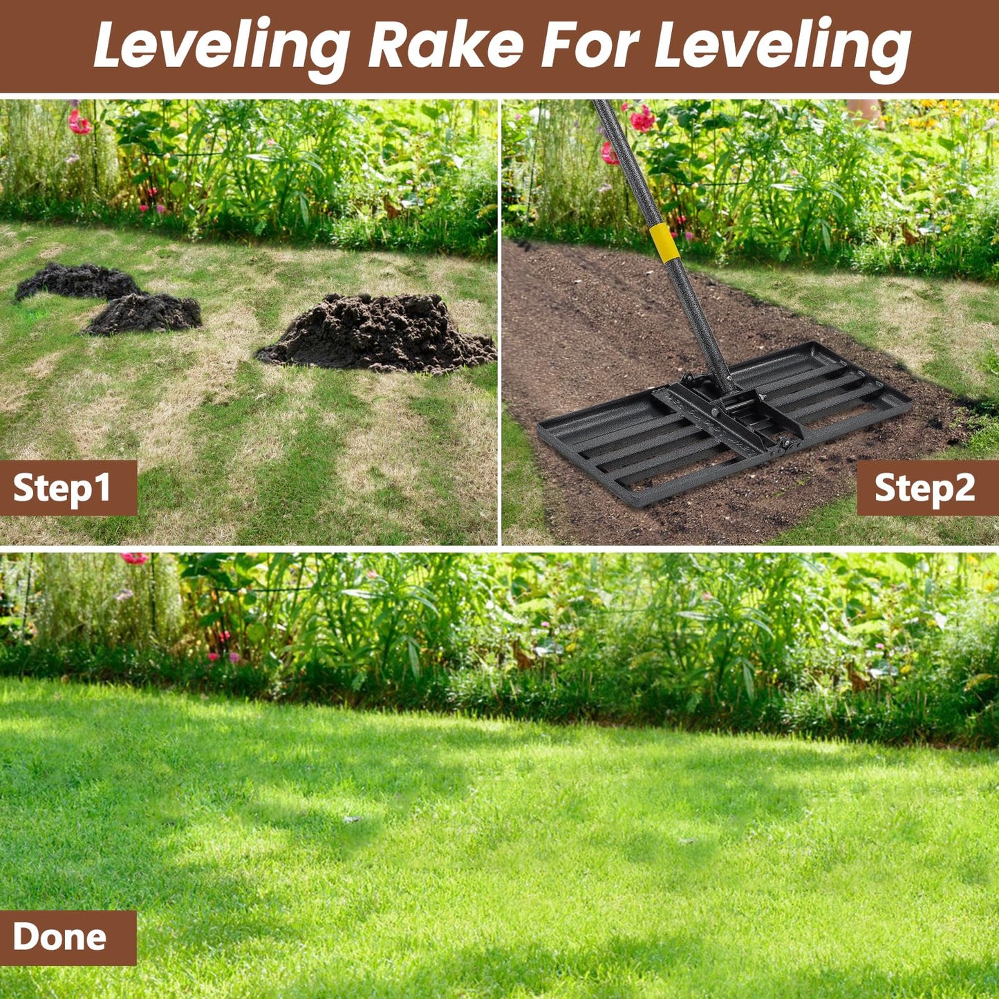 Lawn Leveling Rake, Heavy Duty 30"x10" Foldable Leveler Plate, 6FT Adjustable Stainless Steel Leveling Rake, Reinforced Welds Level rake for Soil, Dirt, Ground, Yard, Top Dressing, Landscaping
