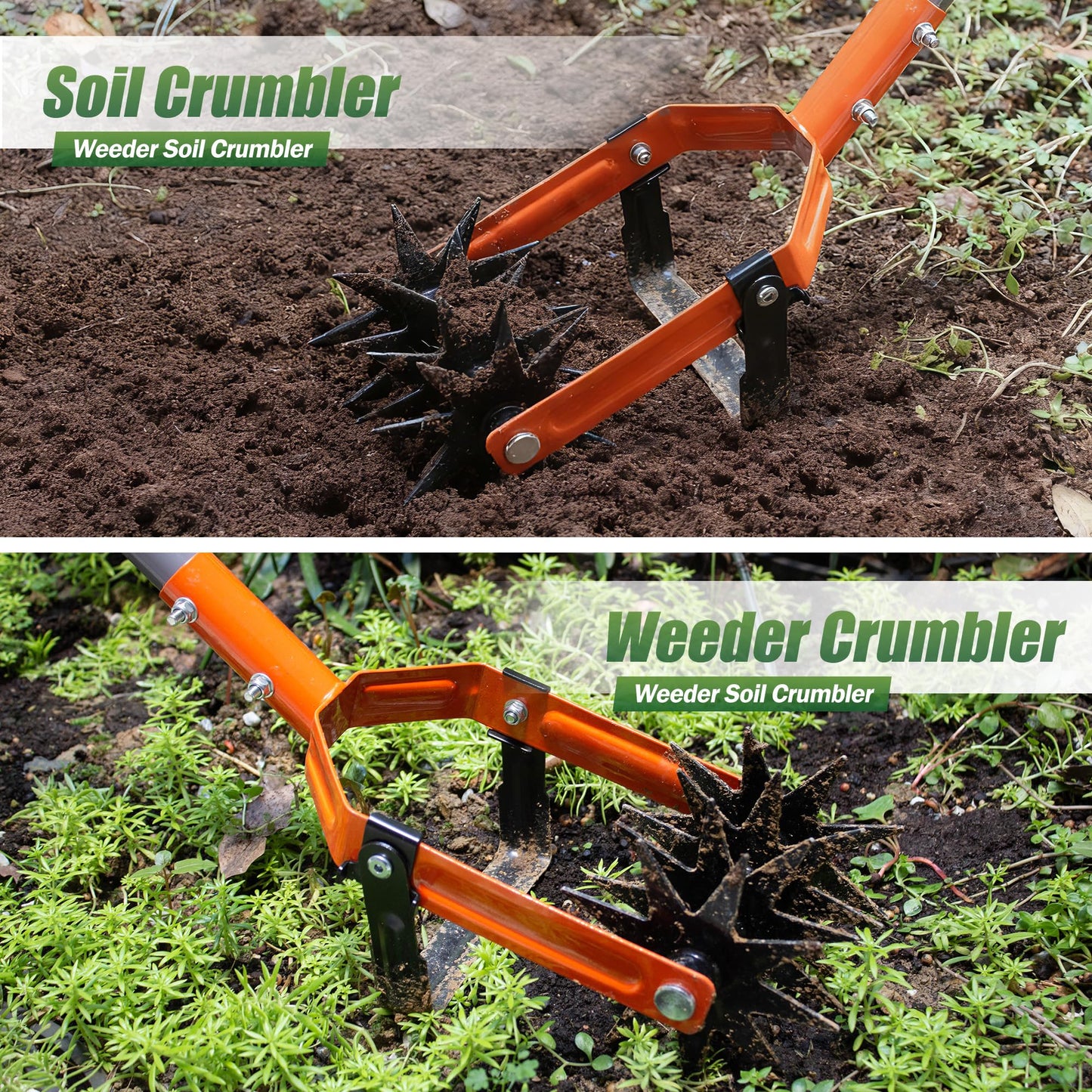 Walensee Rotary Cultivator Garden Tool, Adjustable Long Handle Hand Tiller with Star-Shaped Rolling Tines, 2-in-1 Weeder & Soil Aerator for Lawn Care, Reseeding Grass, Soil Mixing, Manual Yard Tiller