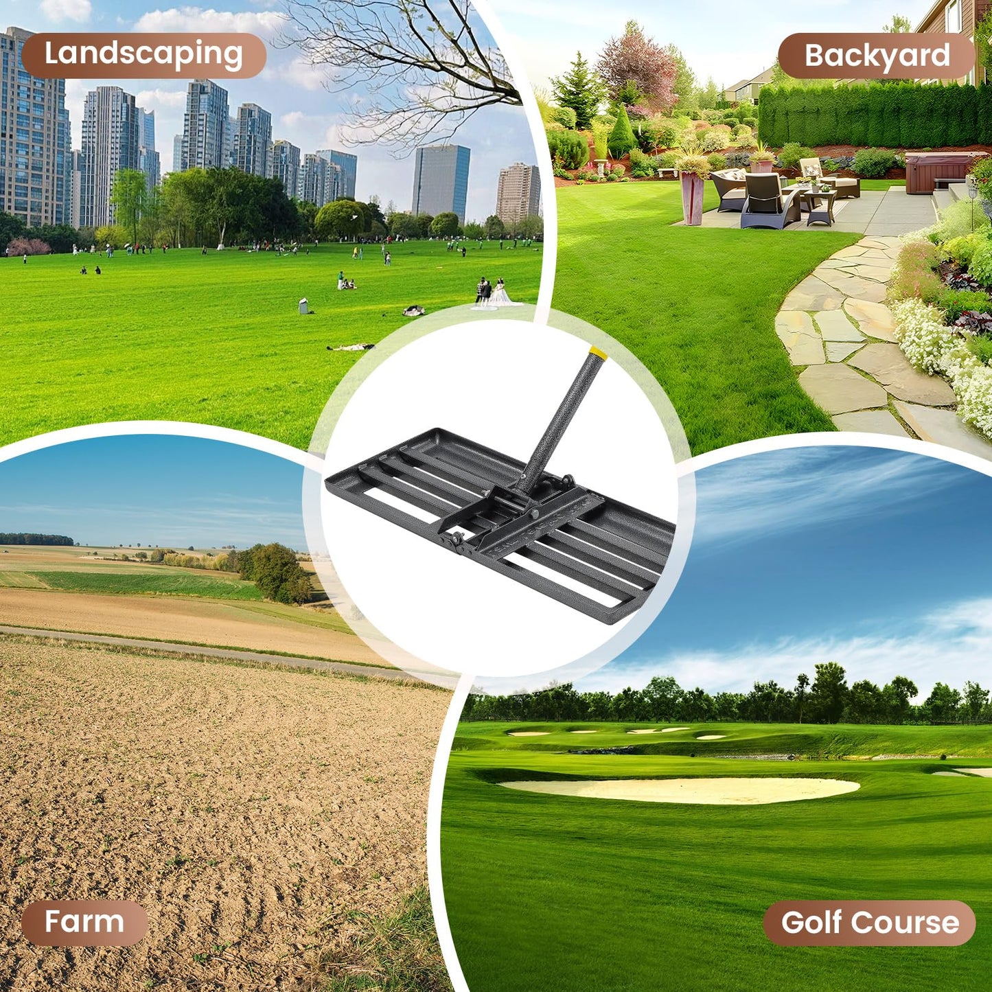 Lawn Leveling Rake, Heavy Duty 30"x10" Foldable Leveler Plate, 6FT Adjustable Stainless Steel Leveling Rake, Reinforced Welds Level rake for Soil, Dirt, Ground, Yard, Top Dressing, Landscaping