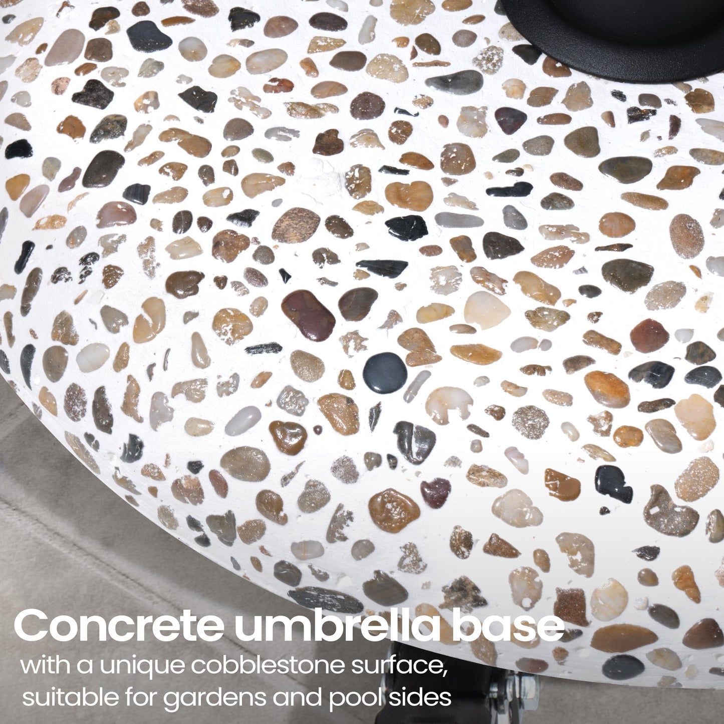 VredHom 45lbs Patio Umbrella Base with 4 Wheels, Round Cobblestone Concrete Stand, Heavy Duty Market Umbrella Stand for Outdoor