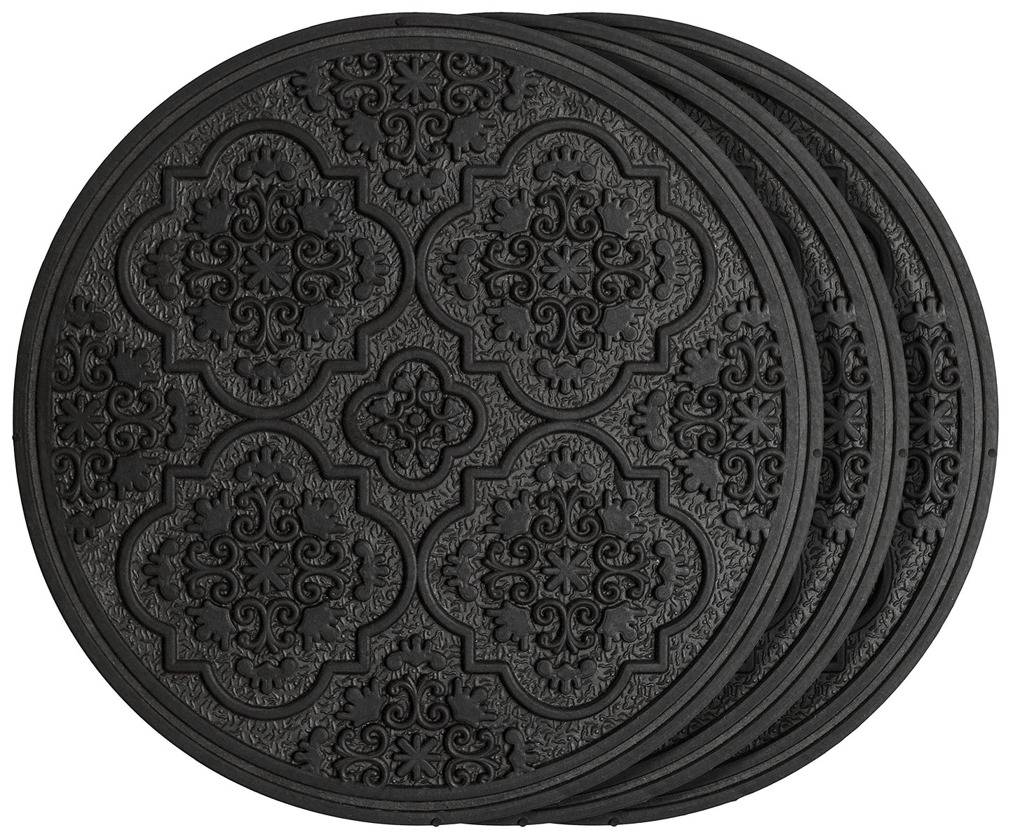HF by LT Rubber Medallion Garden Stepping Stone, 11-3/4 inches, Black, Set of 3