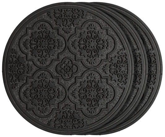 HF by LT Rubber Medallion Garden Stepping Stone, 11-3/4 inches, Black, Set of 3