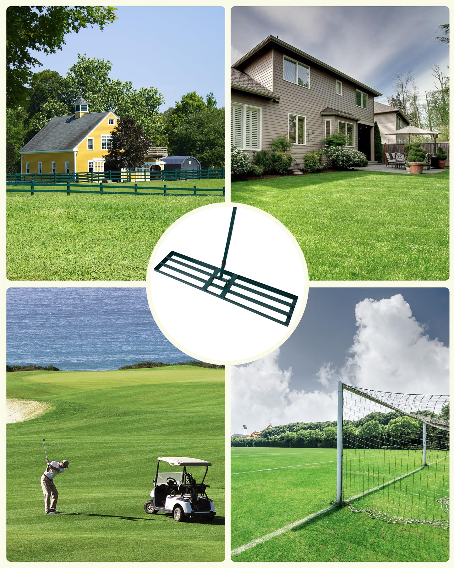 Lawn Leveling Rake,Stainless Steel Lawn Leveler with 45”x10” Ground Plate, 78” Adjustable Long Handle, Heavy Duty Large Level Yard Tool for Grass, Golf Field, Level Soil or Dirt Ground Surfaces-Green