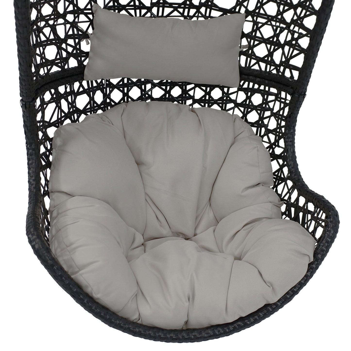 Sunnydaze Cordelia Egg Chair with Cushions -Resin Wicker Hanging Chair with 265-Pound Weight Capacity - Hanging Swing Includes Gray Polyester Cushion and Headrest