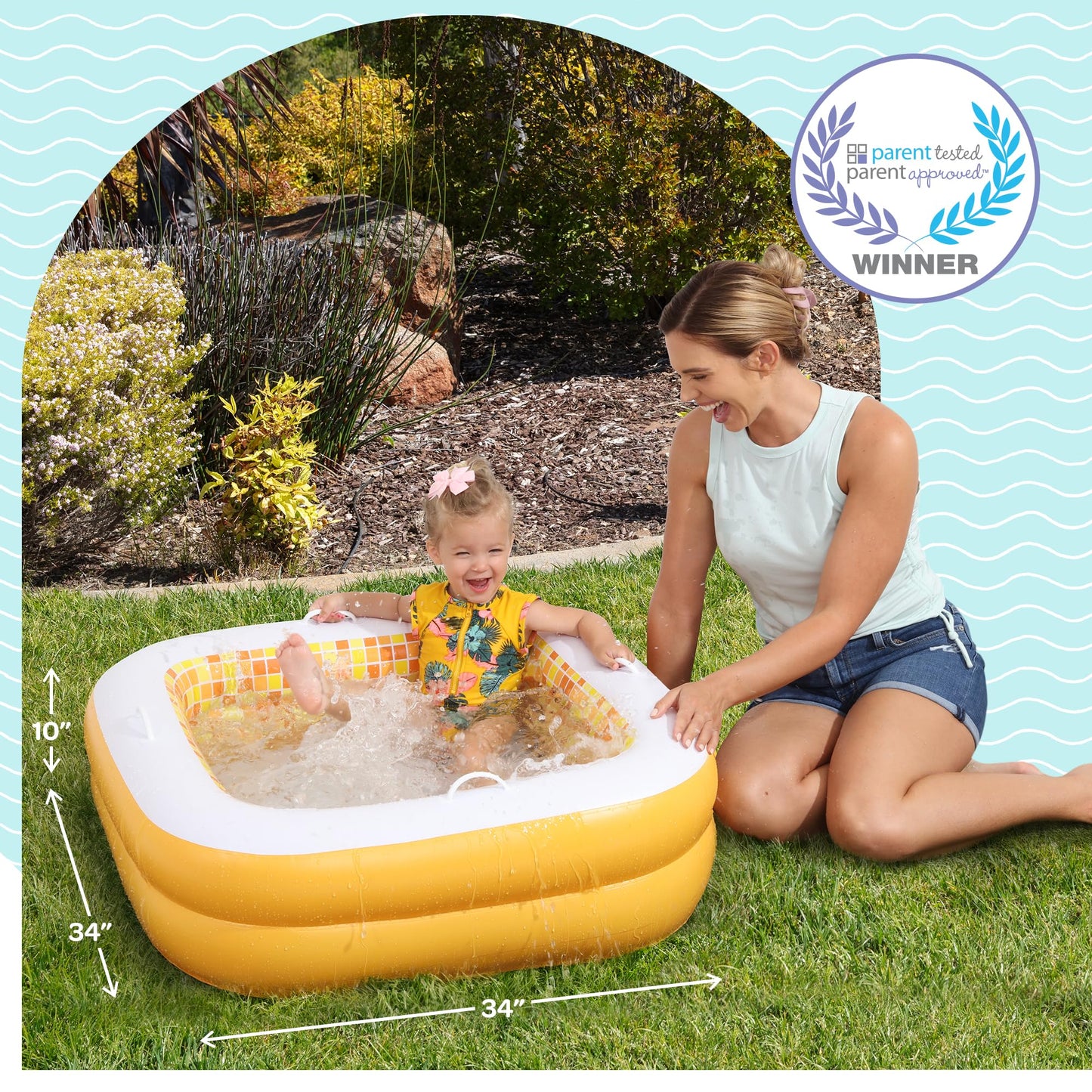 3-in-1 Inflatable Baby Pool, Bathtub & Ball Pit for Toddlers 1-3, Patented Safety Secure Grip Handles, Soft Floor & Drain - Summer Water Toys, First Birthday Gifts, Kiddie Pool for Ages 1 2 3, 34"x10"