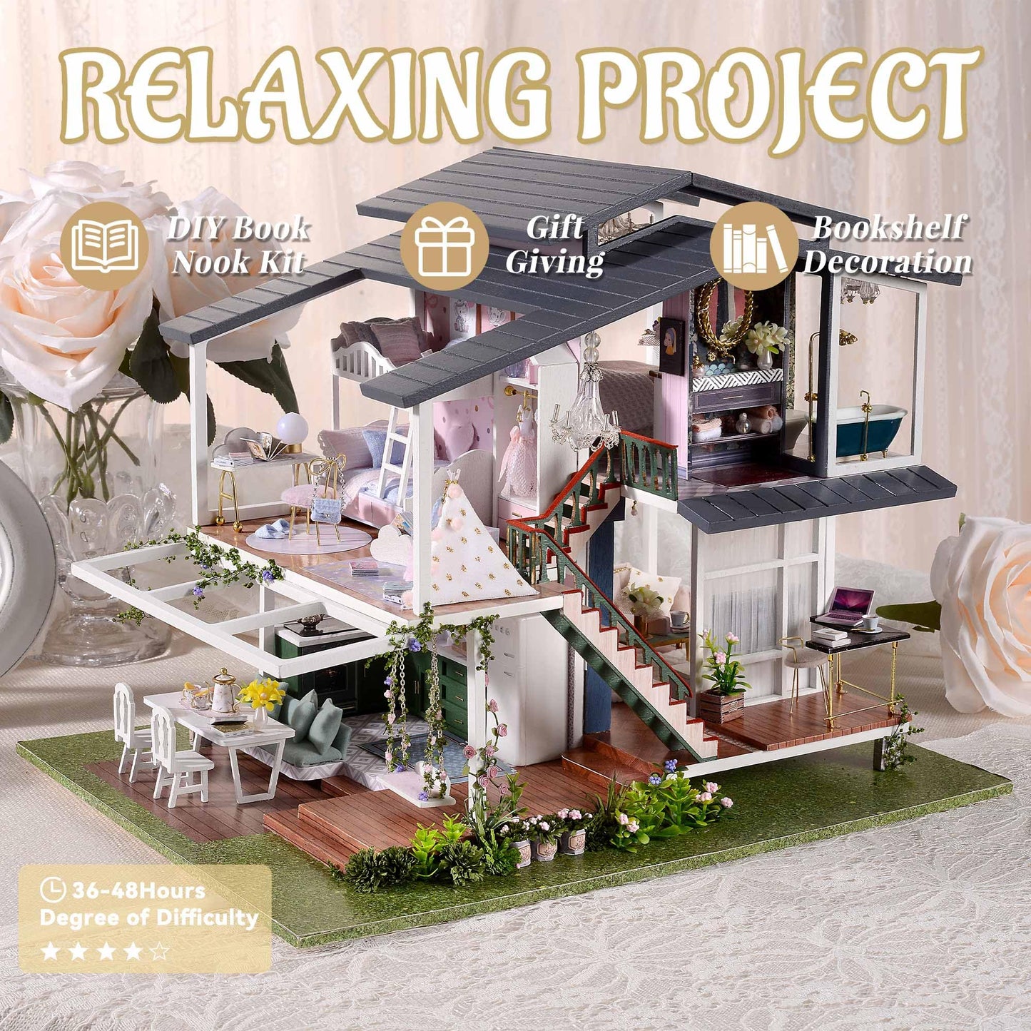 Flever Dollhouse Miniature DIY House Kit Creative Room with Furniture for Romantic Artwork Gift (Monet Garden)