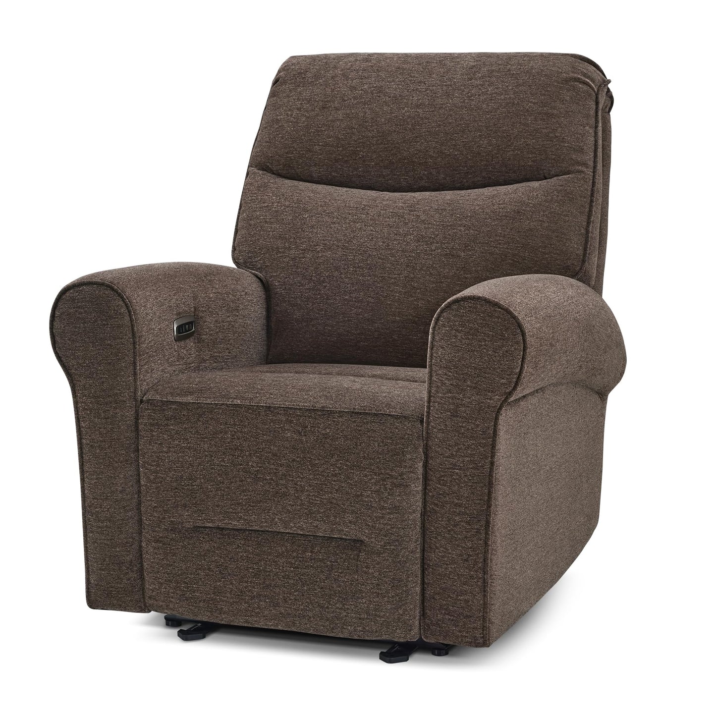 MCombo Compact Wall Hugger Power Recliner Chair for Small Spaces, Dual USB-A/C Ports, Rolled Arm Recliner for Living Room & RV, Fabric PR520 (Dark Brown, Small)