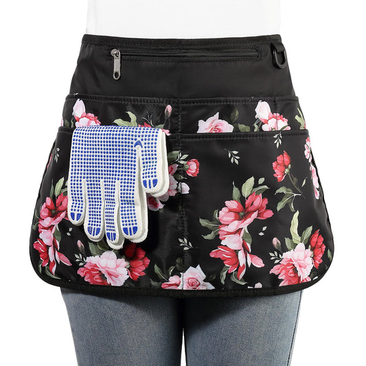 Bafelia Garden Apron for Women with 6 Pocket,Half Florist Apron (Peony)