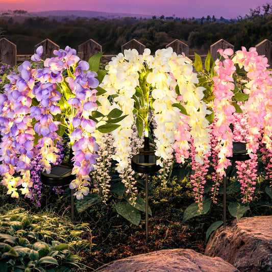 GIGALUMI Solar Lights Outdoor for Garden Decor, 3 Pack Solar Flower Lights Waterproof, 2 Lighting Modes Wisteria for Pathway,Yard, Patio Decoration, Gardening Gifts for Women (Multi-Colored)