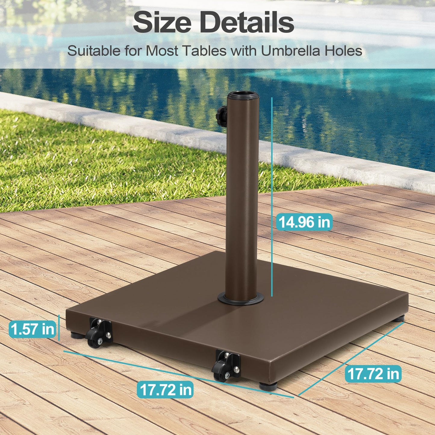 VredHom Patio Umbrella Base 40lbs Outdoor Umbrella Stand with Wheels, Heavy Duty Square Concrete Stand Market Umbrella, Brown