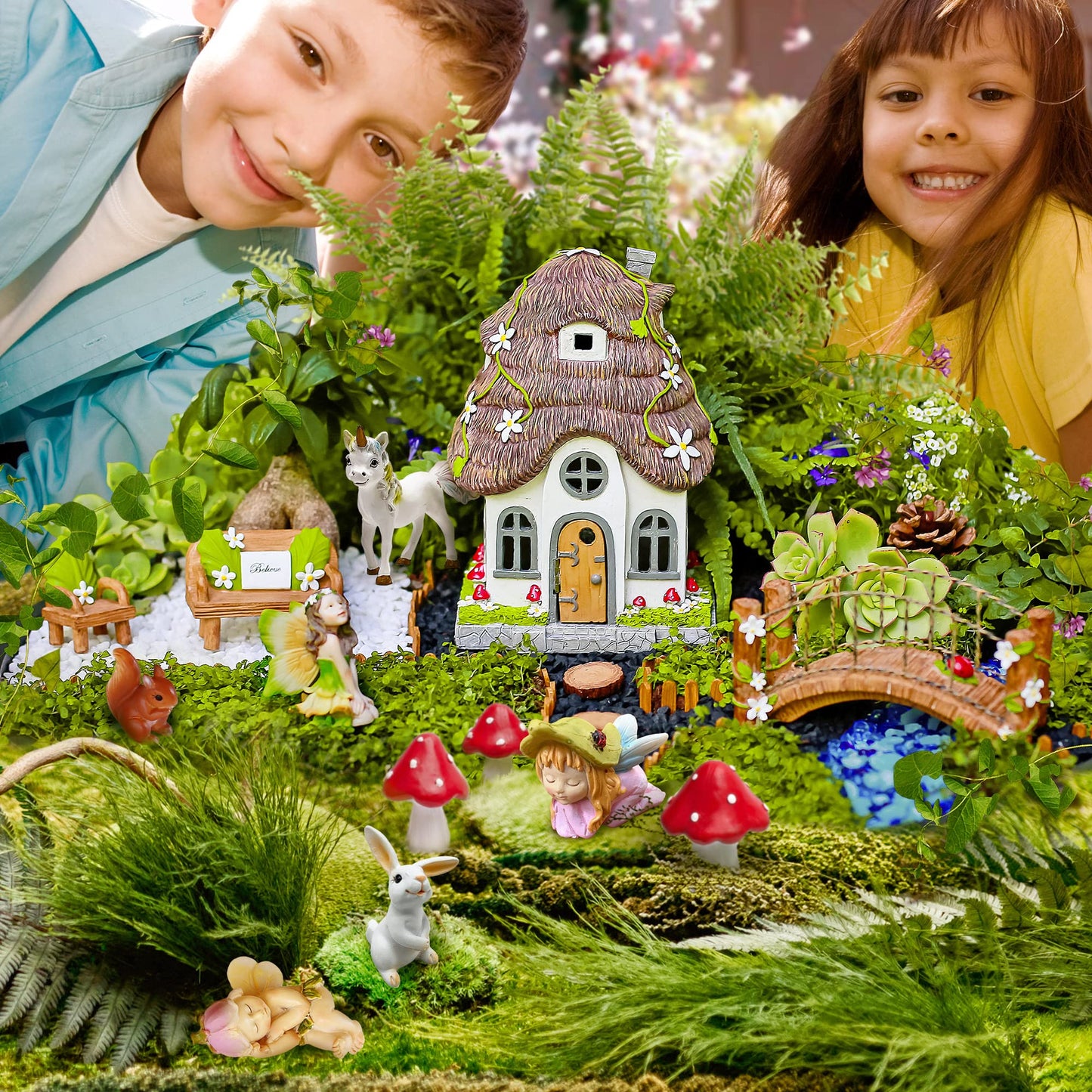 WILD PIXY Miniature Baby Fairy Garden Figurine Set – Decorative Fairy Garden Ornaments with Baby Animals & Fairies – Indoor & Outdoor Décor, Presented in Premium Gift Box