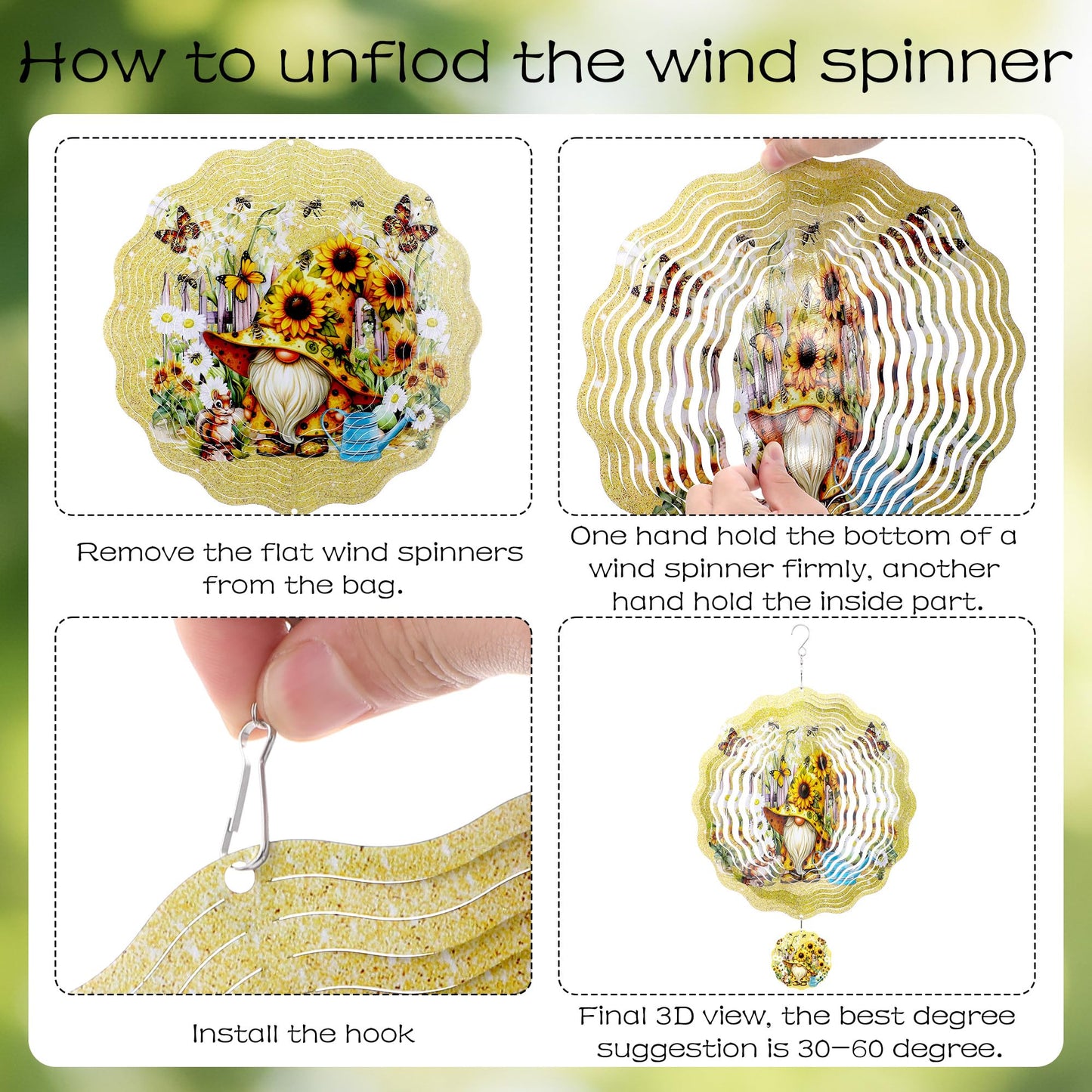 LIRAVENO Metal Wind Spinners Outdoor - 3D Kinetic Art Hanging Ornaments Sunflower Gnome Wind Spinner Patio Lawn Garden Yard Balcony Indoor Home Decor Gnomes Gifts for Women Mom Grandma Wife Friends