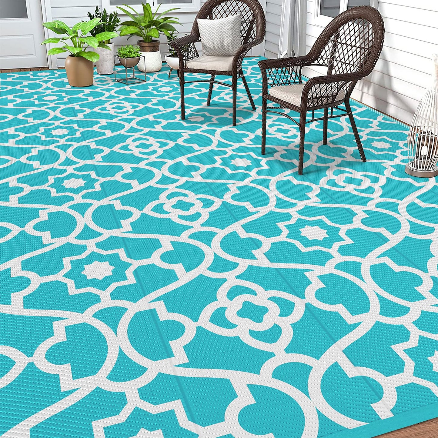 HEBE Outdoor Rug Waterproof 8x10, Plastic Straw Rug Camping Rug, Reversible Outdoor Patio Rugs RV Mat Clearance, Indoor Outside Floor Carpet for Porch,Deck,Camper,Balcony,Backyard