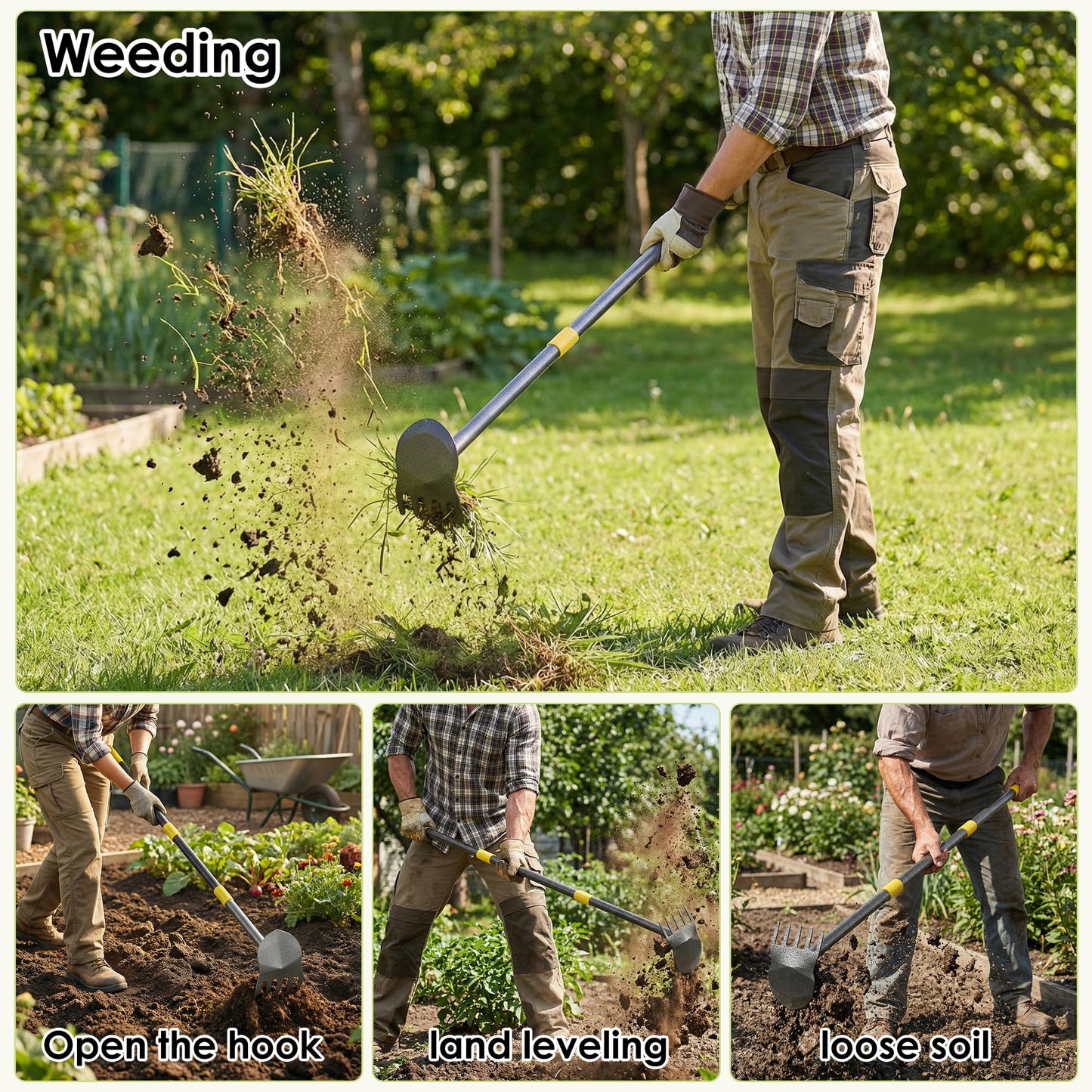 Luvenia Garden Hoe, 2-in-1 Weed Puller Tool with Adjustable Length 31In-46In, Carbon Steel Heavy Duty Weeding Tool for Gardening, Cultivating, and Weed Pulling, Sharp Blade