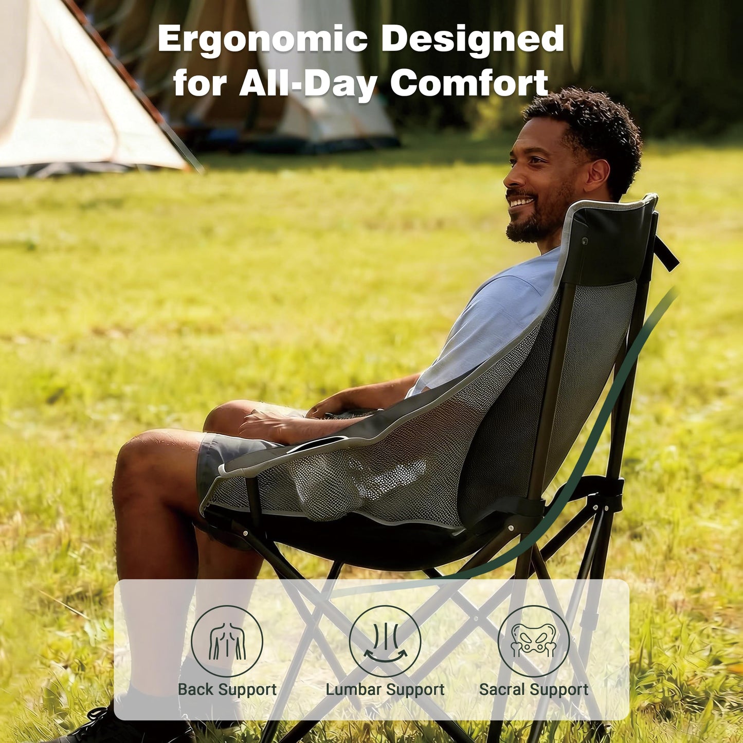 SUNNYFEEL Lightweight Oversized Camping Chairs for Adults Portable Folding Chair with Side Pockets & Cup Holde for Beach,Fishing,Trip,Picnic,Lawn,Concert Outdoor, Carry Bag Included