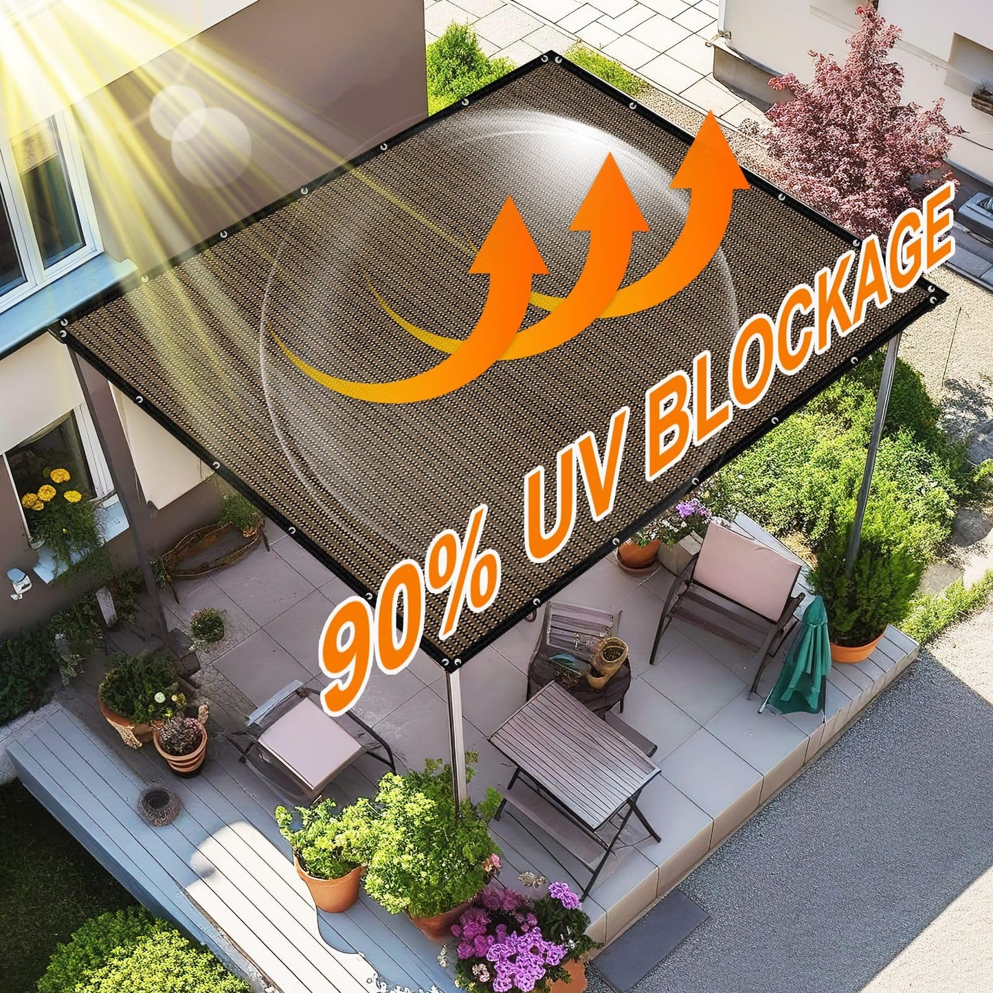 Artpuch 90% Sun Shade Cloth, 10 x 10 FT Pergola Shade Cover Canopy with Grommets, Sun Screen Fabric Tarp for Patio, Outdoor, Garden, Backyard, Mocha