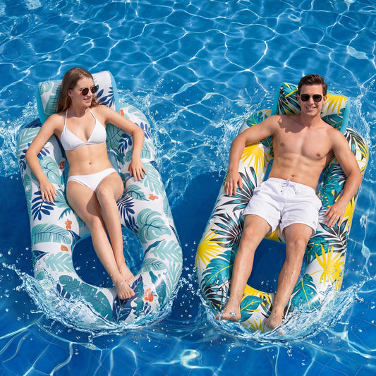 2 Pack Inflatable Heavy Duty Pool Floats Lounger, Giant Pool Floats Adult Size with Backrest & Footrest, Pool Rafts Floaties for Beach Lake Party - Multicolor