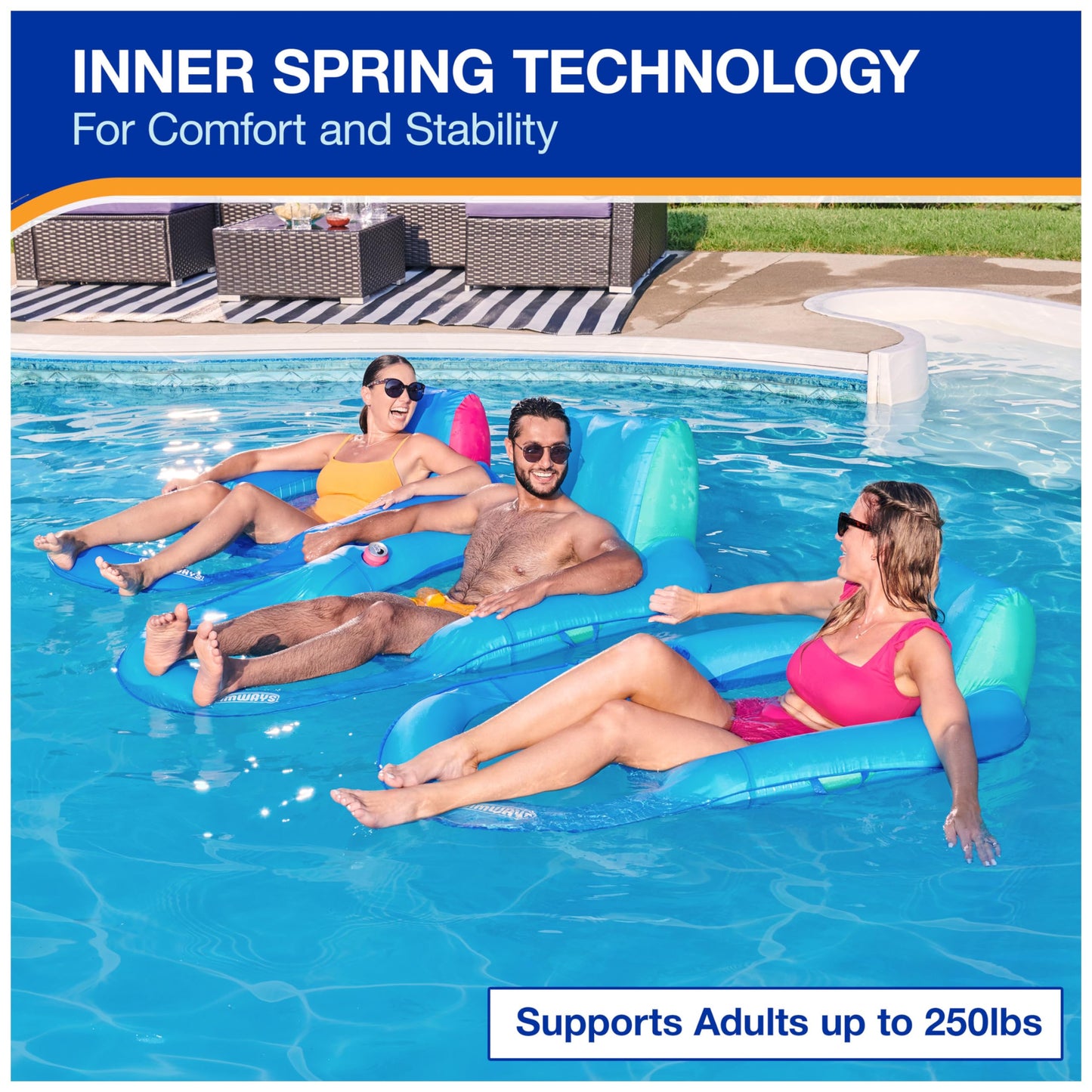 SwimWays Spring Float Premium Recliner Pool Lounger, Inflatable Pool Floats Adult with Fast Inflation for Ages 15 & Up
