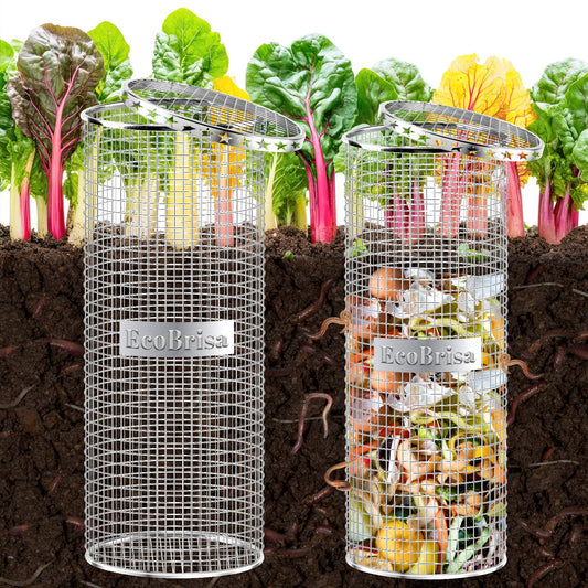 EcoBrisa 2pack Underground Worm Composting Bin, Metal Compost Bin for Recycling Kitchen Food Waste, Outdoor Worm Compost Bin with Holes and Lid Use in Outdoor Garden Vegetable Patch Backyard