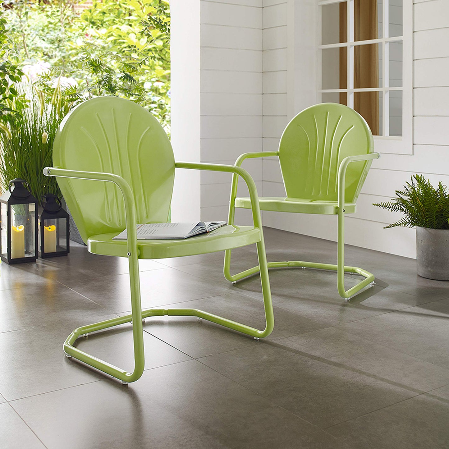 Crosley Furniture Griffith Outdoor Chair, Retro Metal Patio Chairs for Dining, Porch, Deck, Balcony, Key Lime