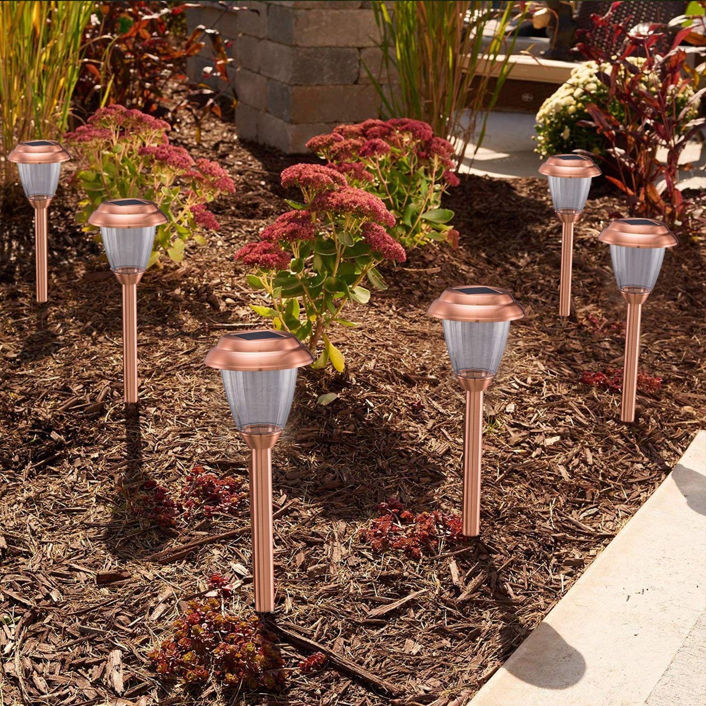 Voona Solar Lights Outdoor - 8 Pack Copper Garden Walkway Lights Solar Powered Waterproof for Garden, Lawn, Yard, Pathway