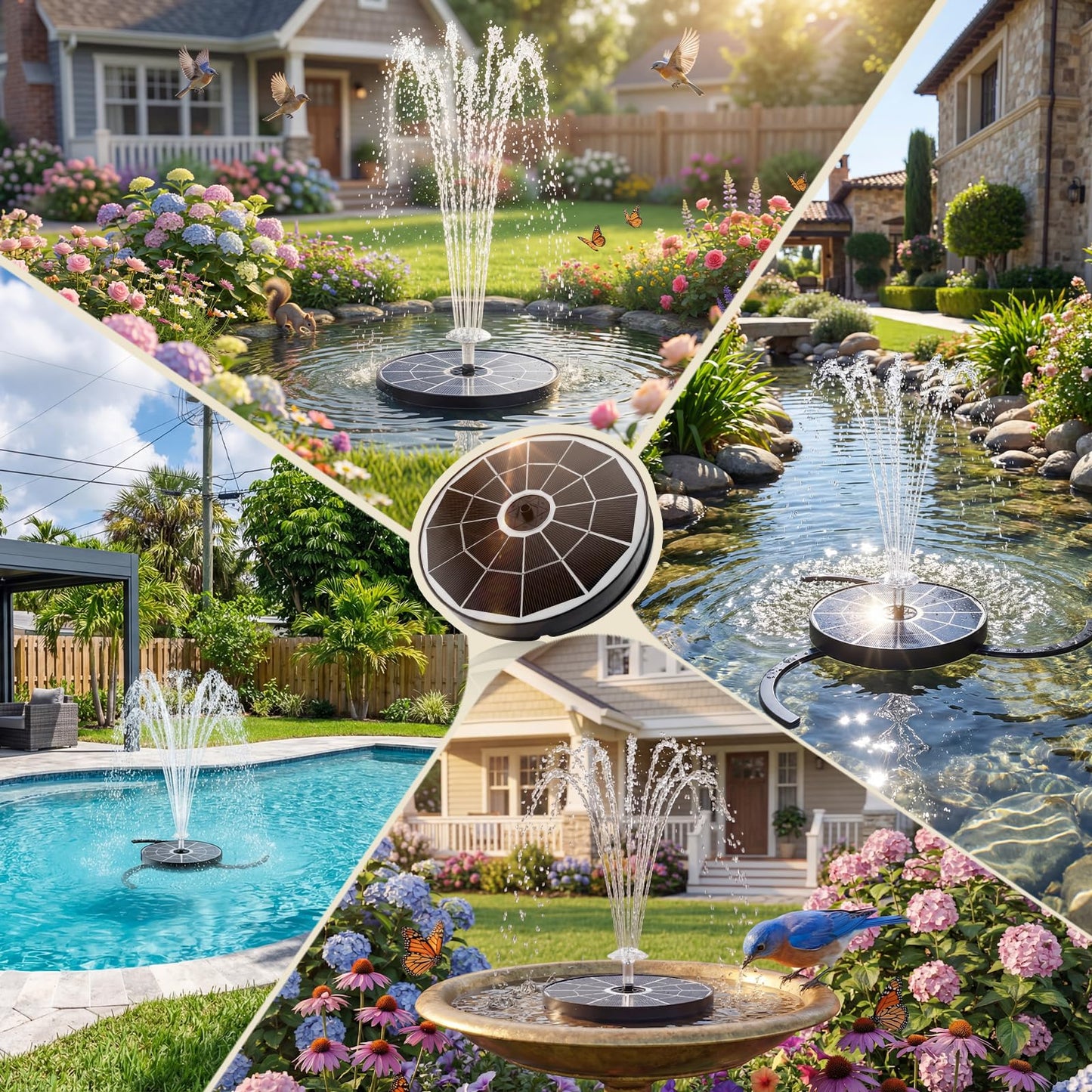 AISITIN 3.7W Solar Bird Bath Fountain Upgraded 6.3" Solar Glass Panel, Solar Powered Fountain Pump with Integrated Bracket & Storage for Bird Bath, Pond, Garden, Aquarium and Outdoor