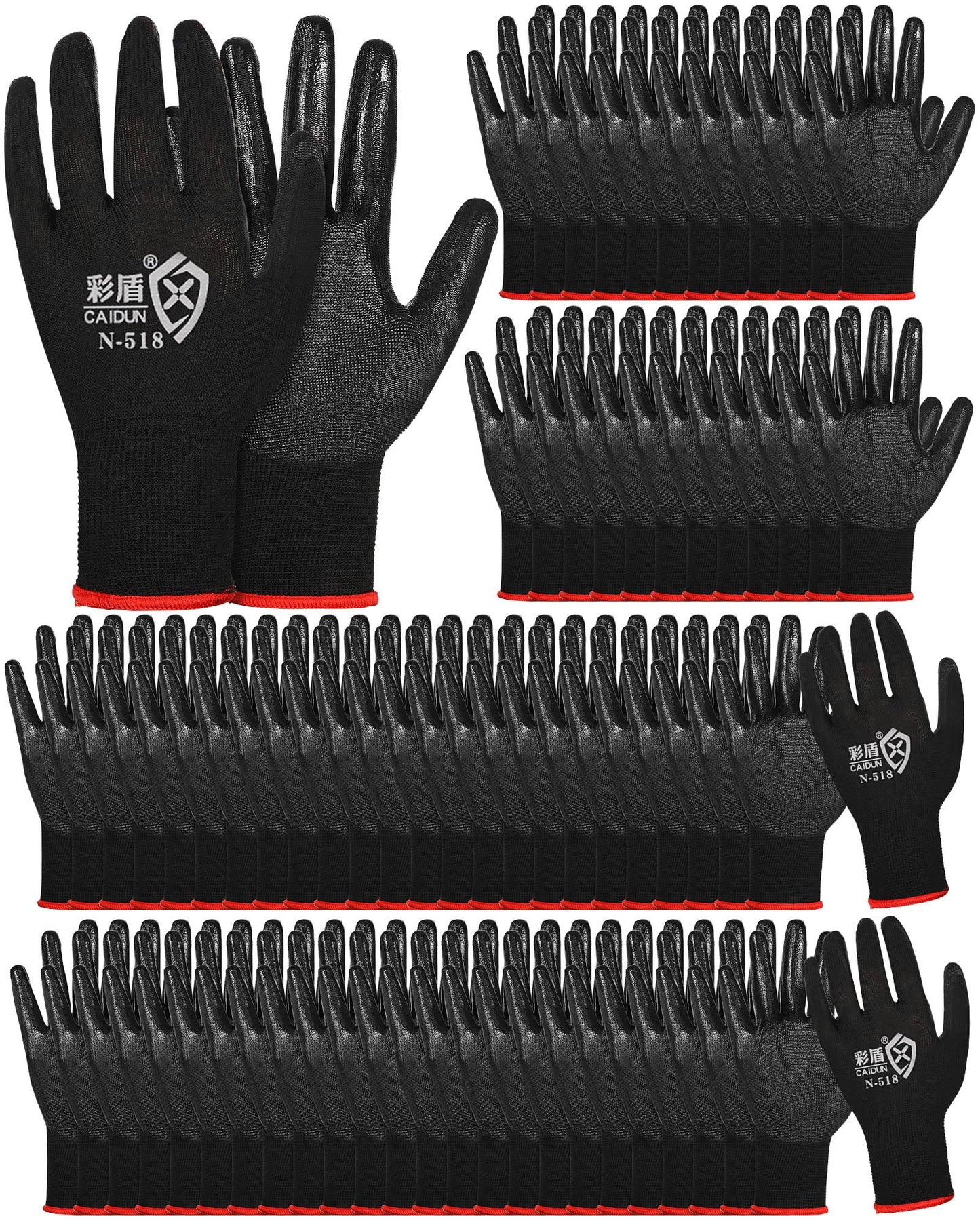 Potchen 72 Pairs Gardening Work Gloves Bulk for Men Women, Rubber Coated Garden Multipack Safety Construction Glove (Black)