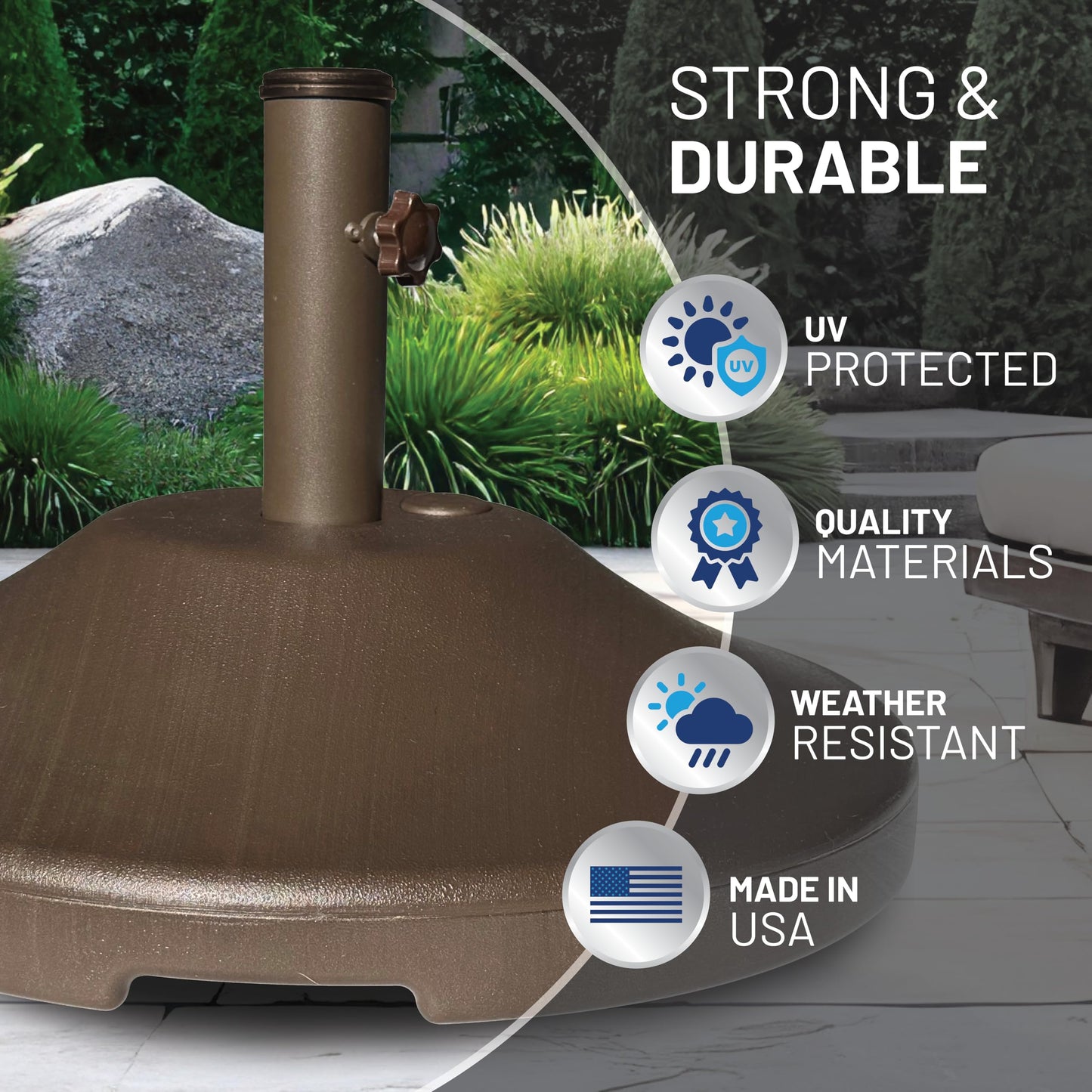 US Weight Fillable Round Umbrella Base - for Use with Patio Table – Heavy Duty Base- Made in the USA