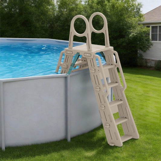 WDOT Pool Ladder Above Ground Swimming Safety Plastic A Frame Pool Ladder with Platform and Safety Barrier for 48-52 inches Pool