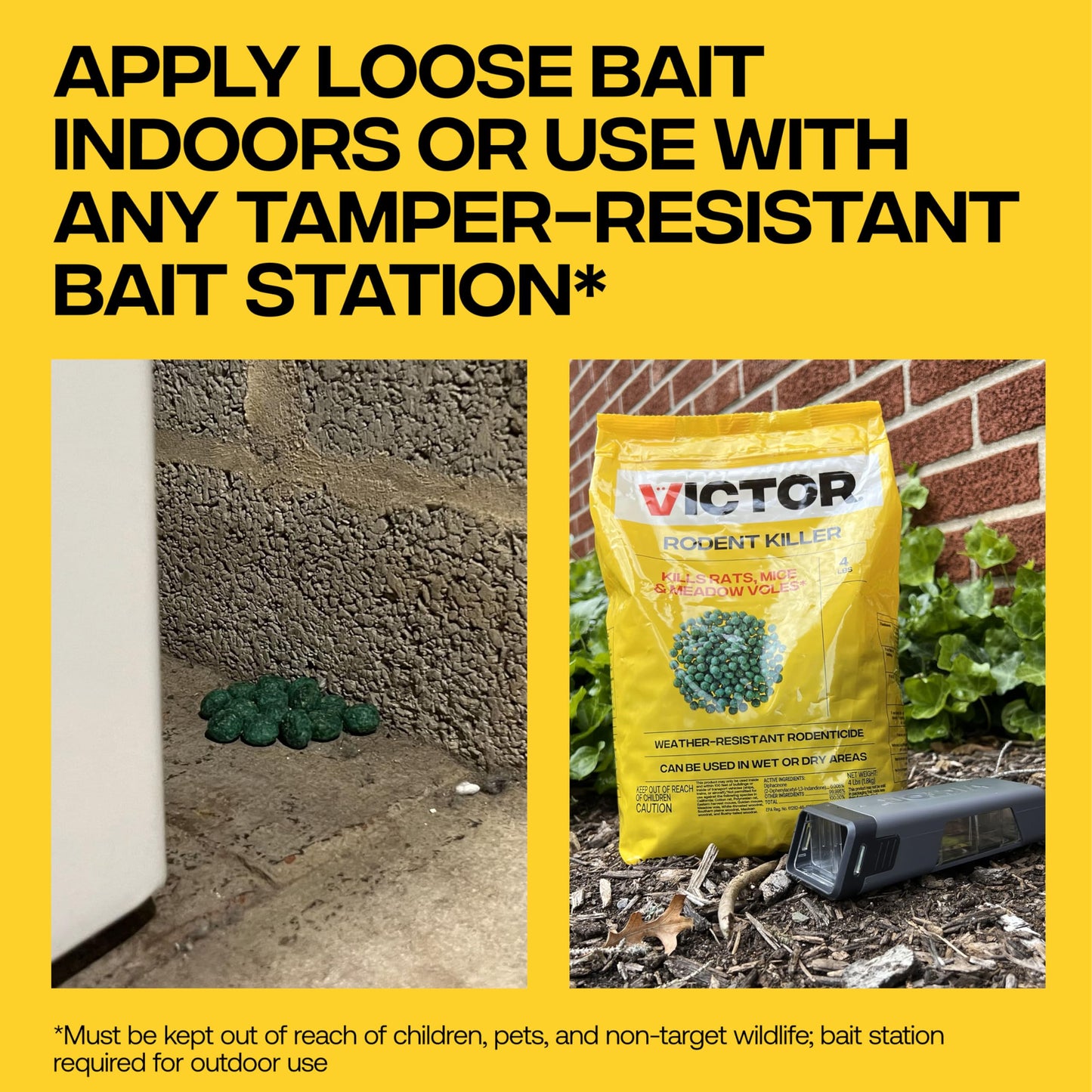 Victor Rat Poisoning for Inside & Outdoor Use - Kills Rats, Mice, Meadow Voles, Mouse Poisoning for Indoor & Outside Areas, Ready-to-Use, Yellow, M925, 4 lbs