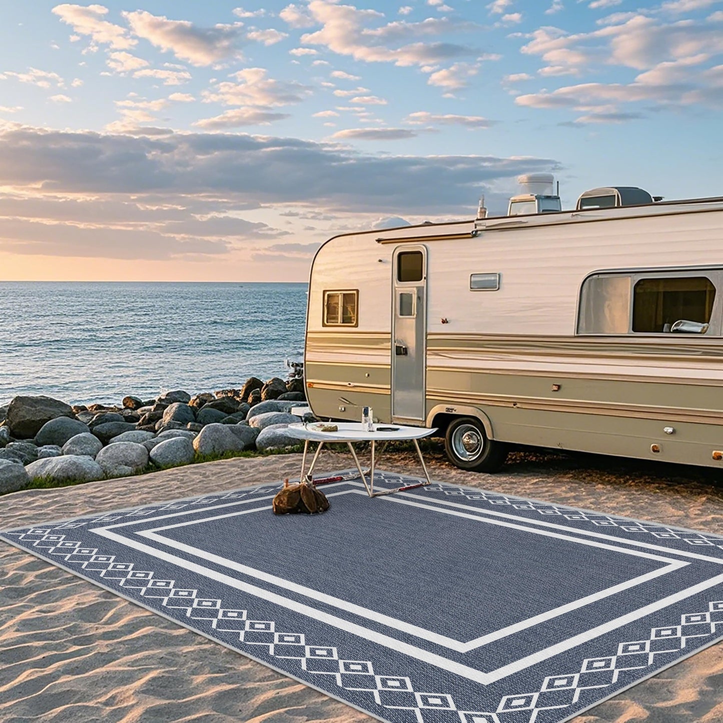 Arenarug Outdoor Patio Rug, Outside Rectangular Carpet, Moroccan Geometric Rugs, Washable Large Indoor Outdoor Rug 8x10 Mats for RV, Picnic, Backyard, Deck, Balcony, Porch, Beach