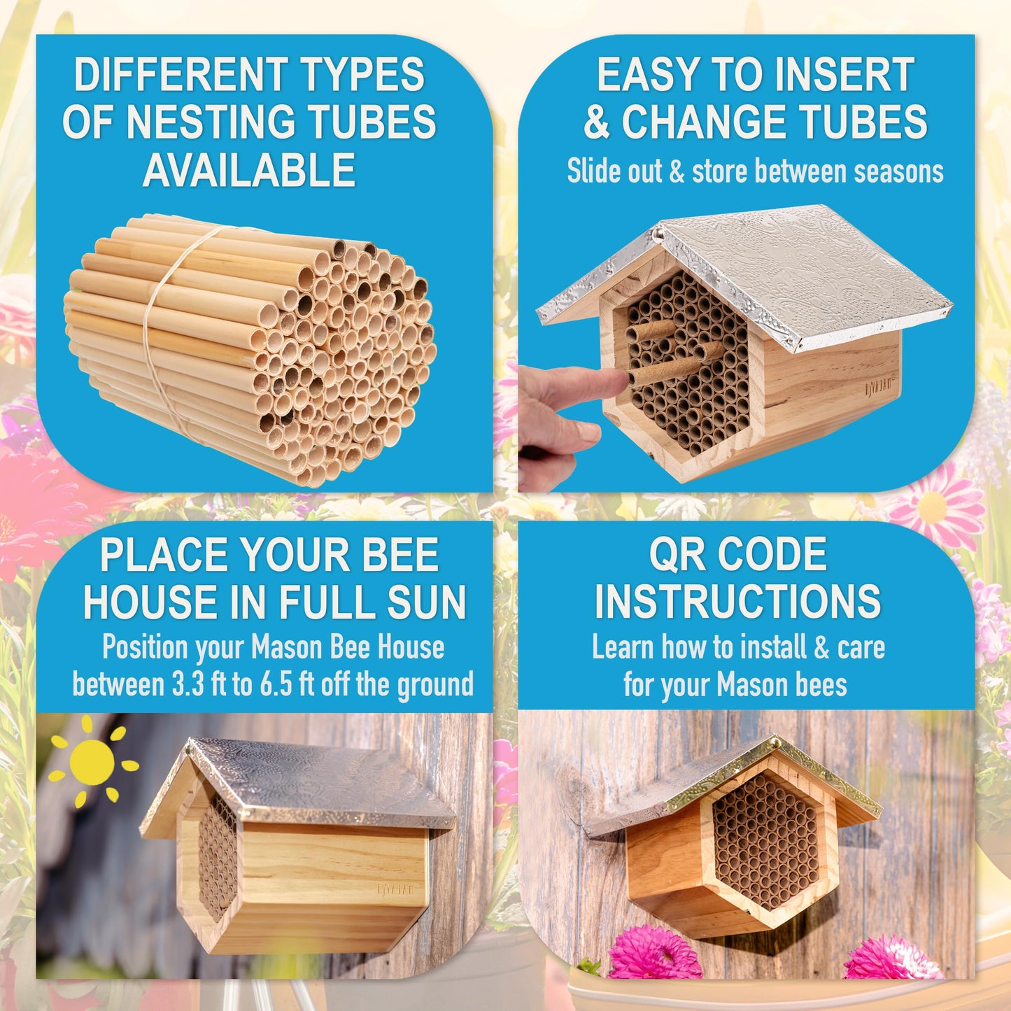 Rivajam Beekeeper Pro Mach II Mason Bee House - Strong + Waterproof Bee Hotel & Insect Habitat - Replaceable Mason Bee Tubes Filled Bee Houses for the Garden - Pollinator House Gardening Gifts