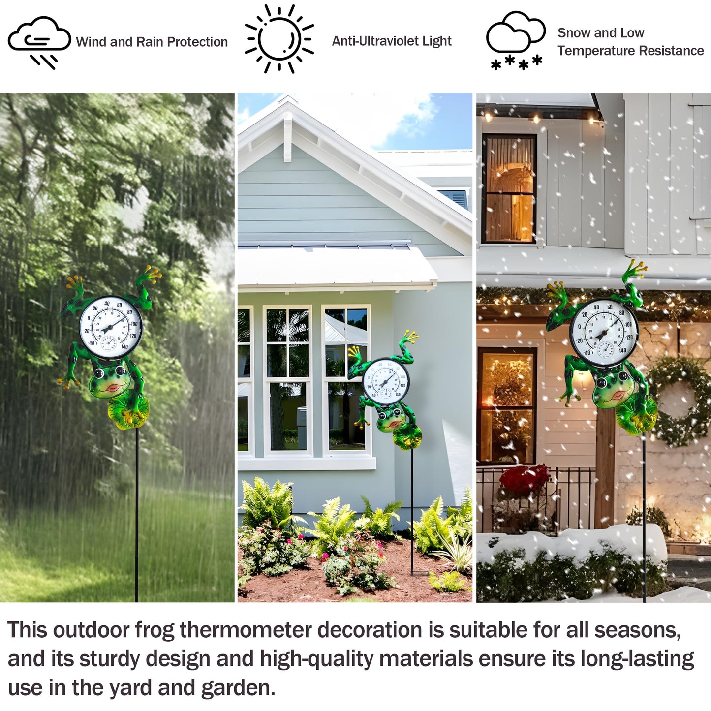 Senflame Outdoor Thermometer for Patio - Frog Garden Stake Thermometer with Decorative Design - 44 inch Outside Temperature Gauge for Yard - Easy to Read, Durable & Weatherproof - Garden Decor