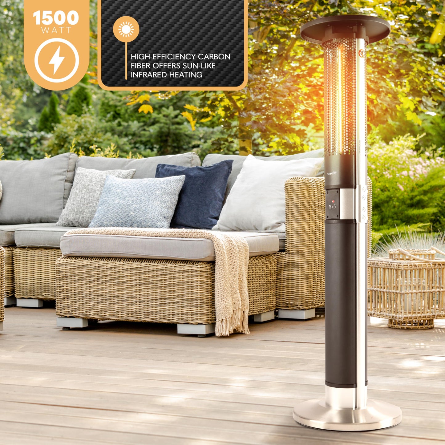 SereneLife Infrared Patio Heater, 1500W Electric with Remote Control, IP24 Approved, Anodized Aluminum Alloy Frame, Indoor/Outdoor for Restaurant, Backyard, Garage, Decks