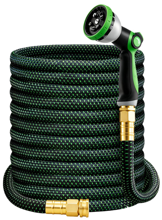 HBlife 50ft Garden Hose, Non Expandable Garden Hose with 10 Function Sprayer Nozzle, Flexible Lightweight Water Hose for Yard, Lawn, Car Wash and Outdoor